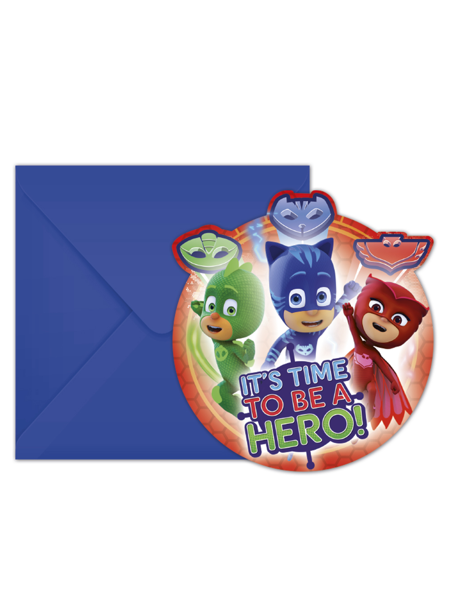 PJ Masks-Einladungskarten mit Umschlag Partydeko bunt 14x9 cm