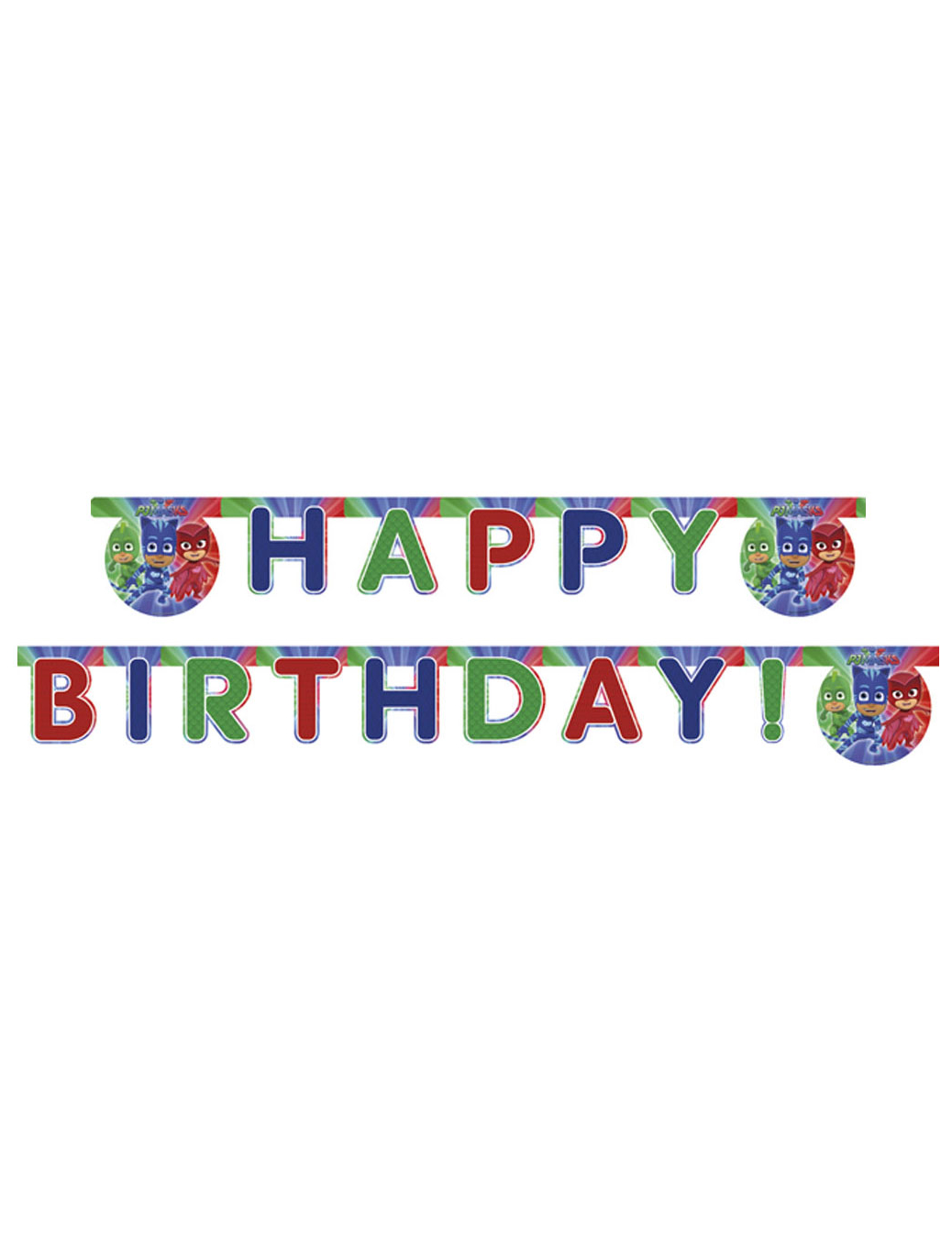 PJ Masks-Geburtstagsgirlande Happy Birthday grün-blau-rot 2m