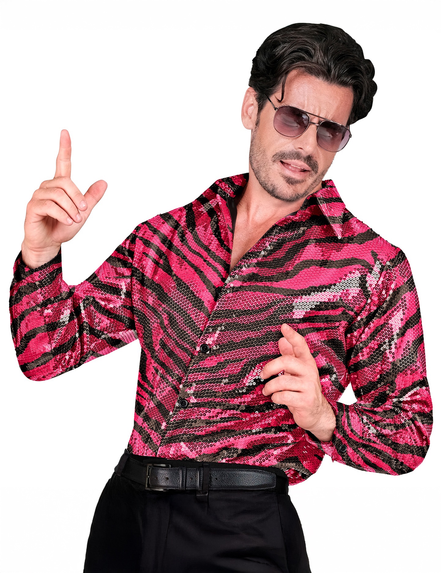 Pailletenhemd mit Tigerpringt pink für Herren