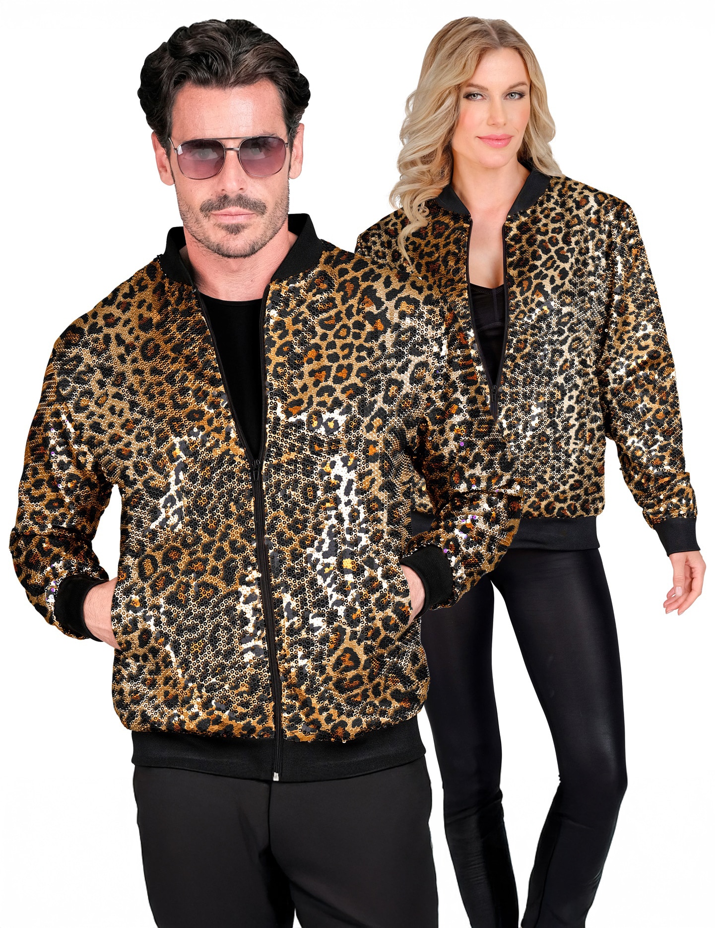Pailletten Bomberjacke Leopardenmuster Erwachsene