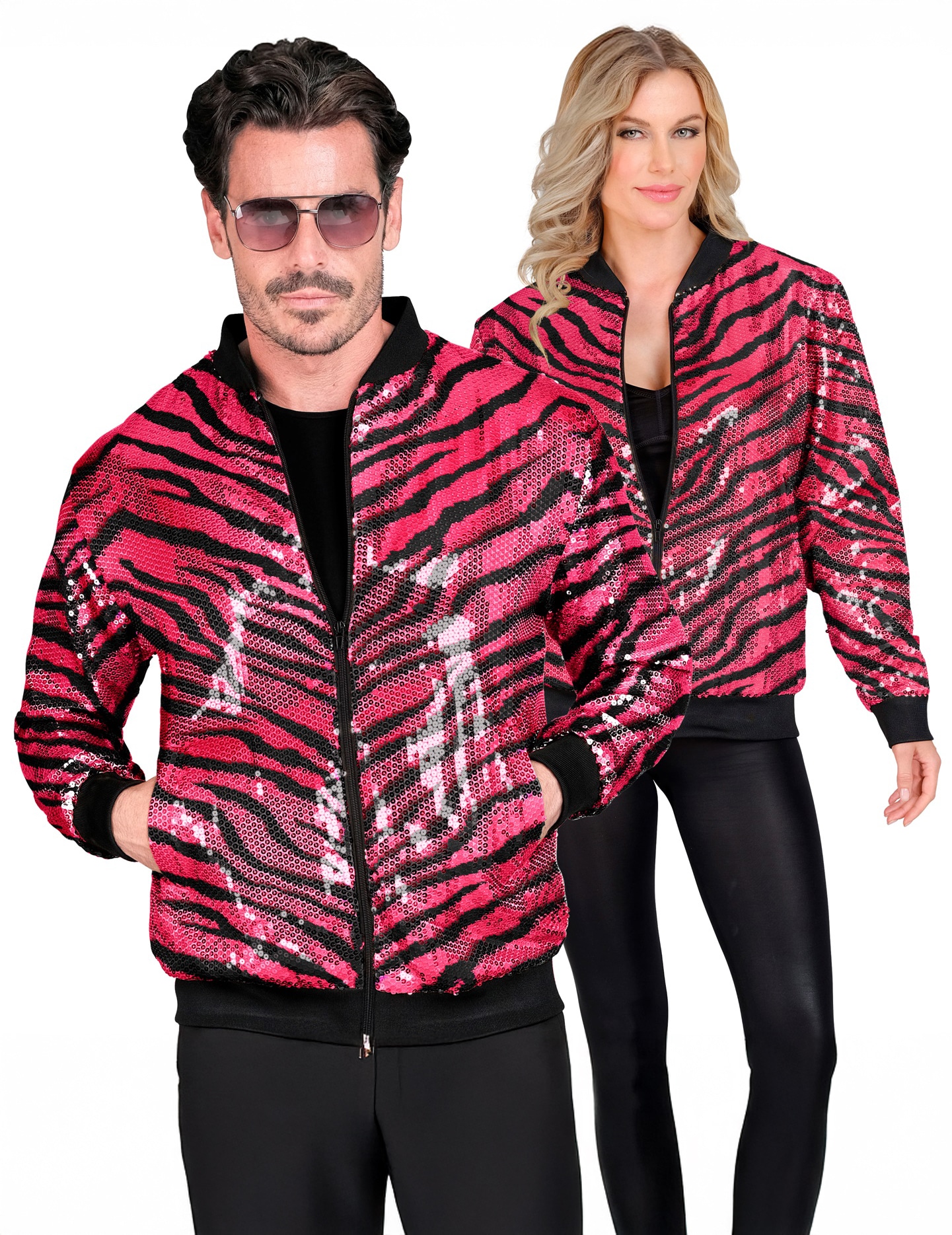 Pailletten Bomberjacke Leopardenmuster pink Erwachsene