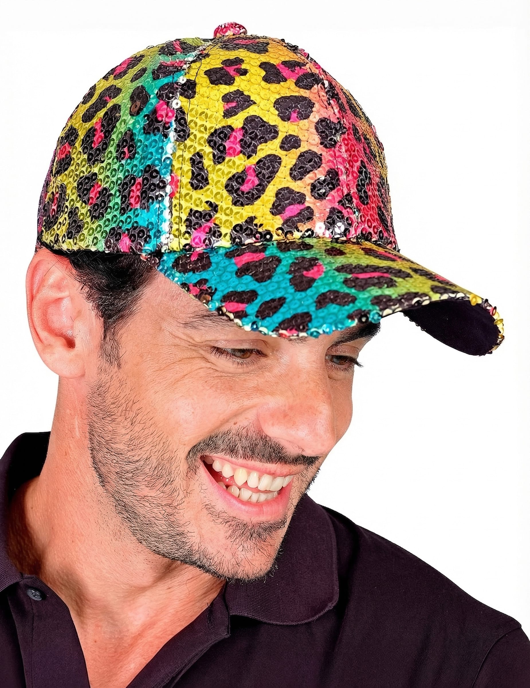 Paillettenkappe Bunt mit Leoprint für Erwachsene