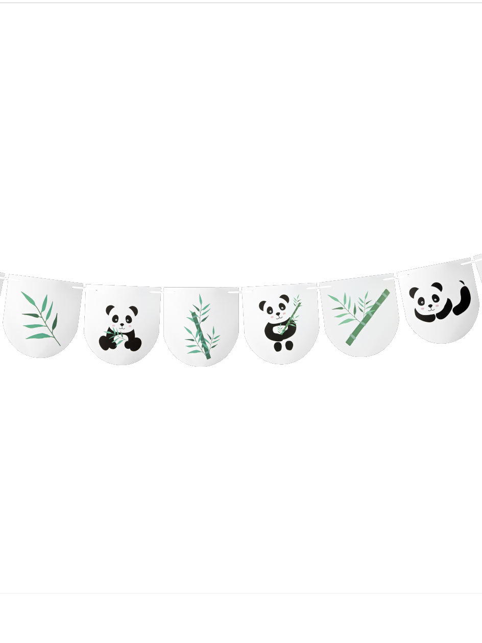 Panda Wimpelkette 3m mit 11 Wimpeln Geburtstag + Bambus