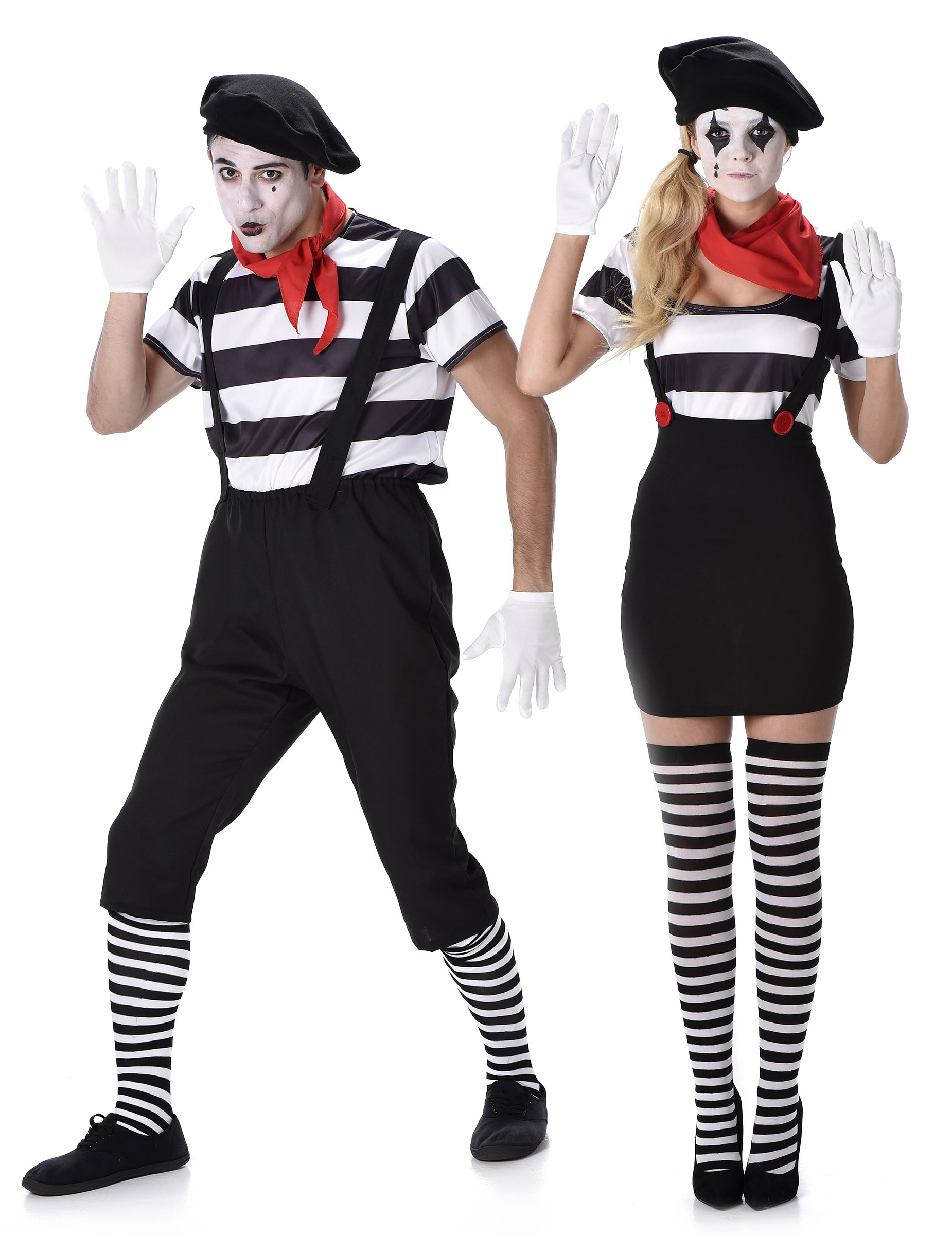 Pantomimen Kostüm-Set für Paare schwarz-weiss-rot
