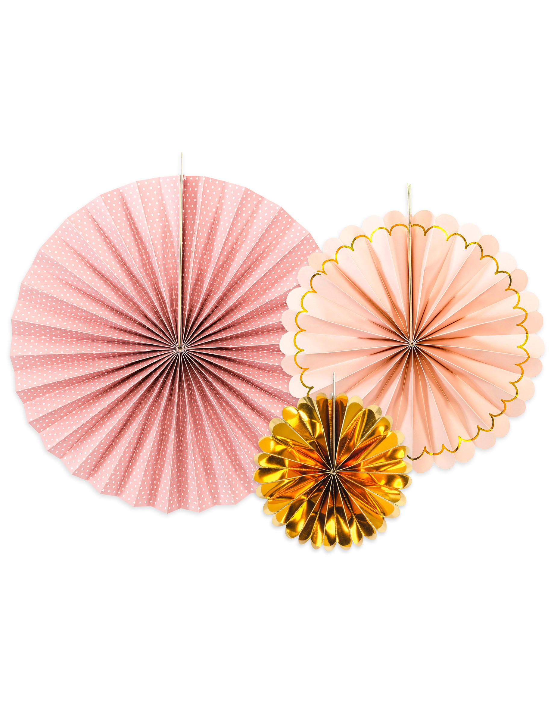 Papierrosetten 3 Stück rosa-gold 13-32 cm