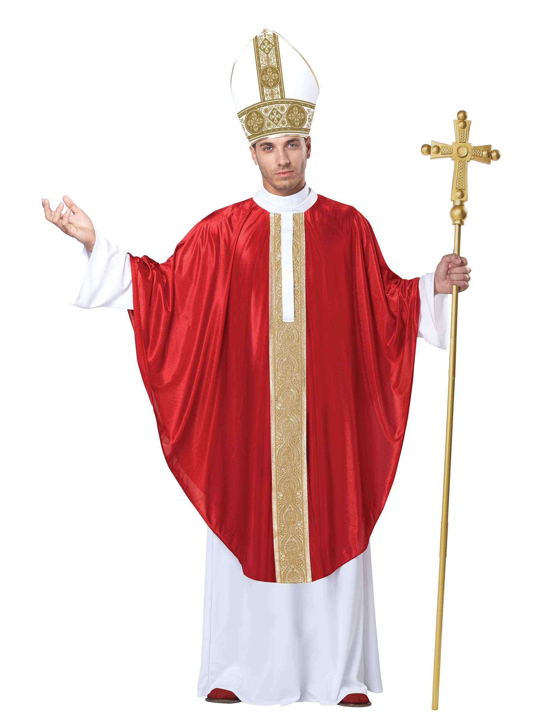 Papst Kardinal Kostüm Kirche rot-weiss-gold