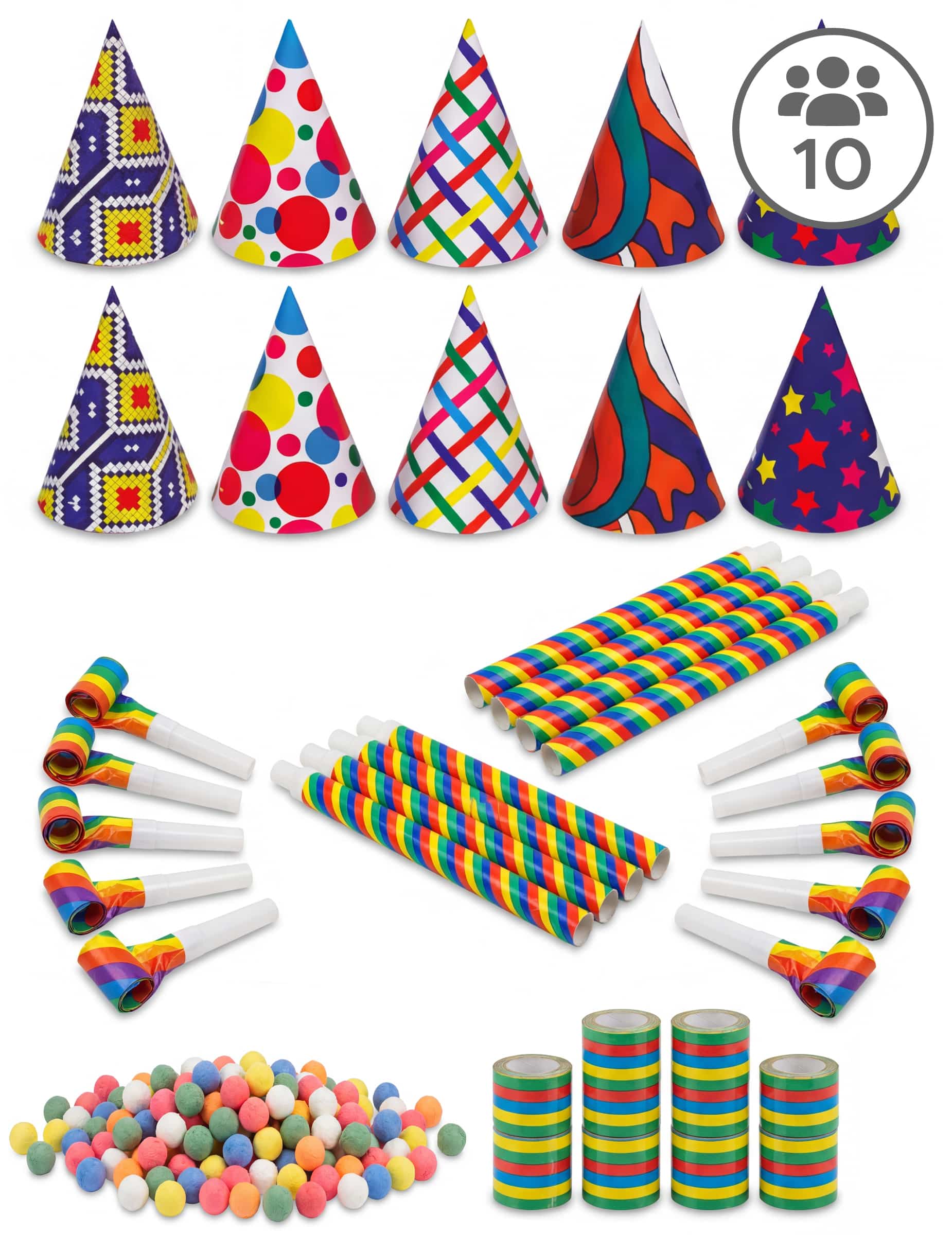 Party Set Silvester 10 Personen Kit cotillons multicolores
