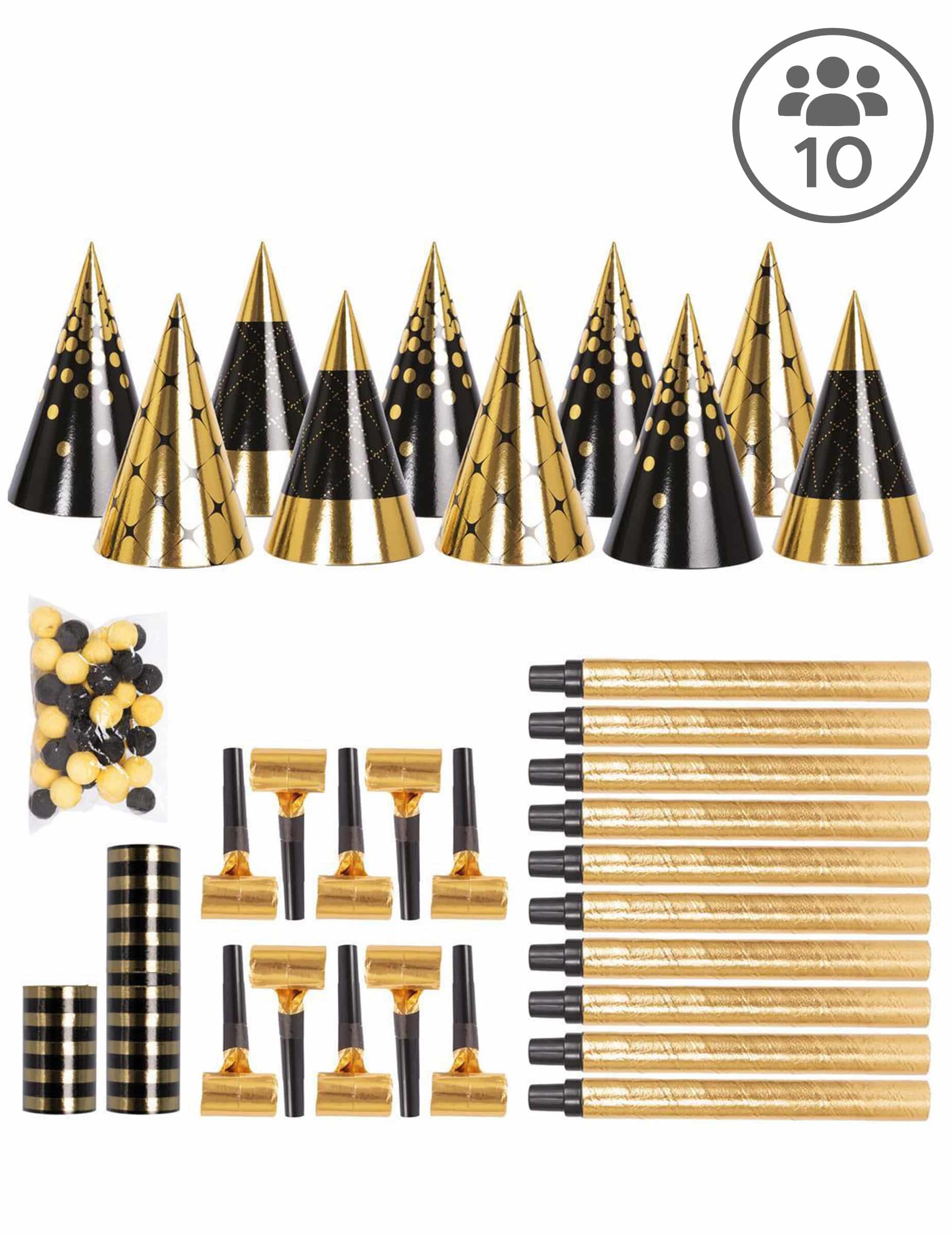 Party-Set Silvester 10 Personen Schwarz Gold Party-Set