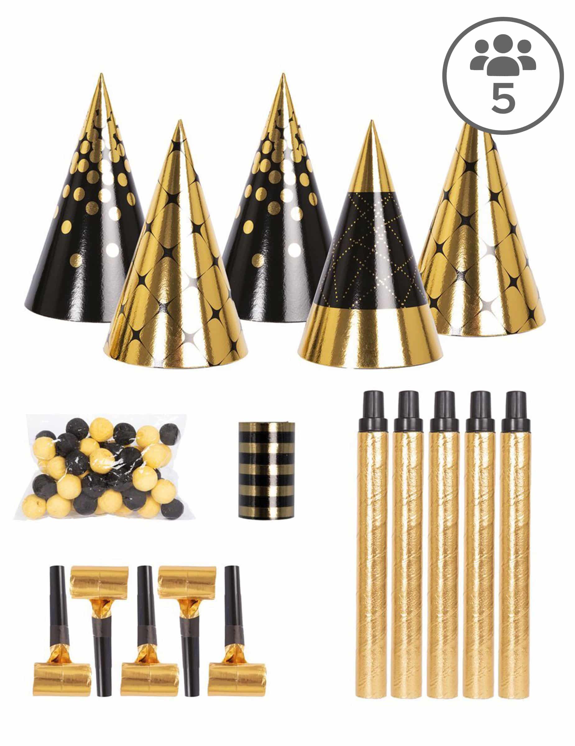 Party-Set Silvester 5 Personen Schwarz Gold