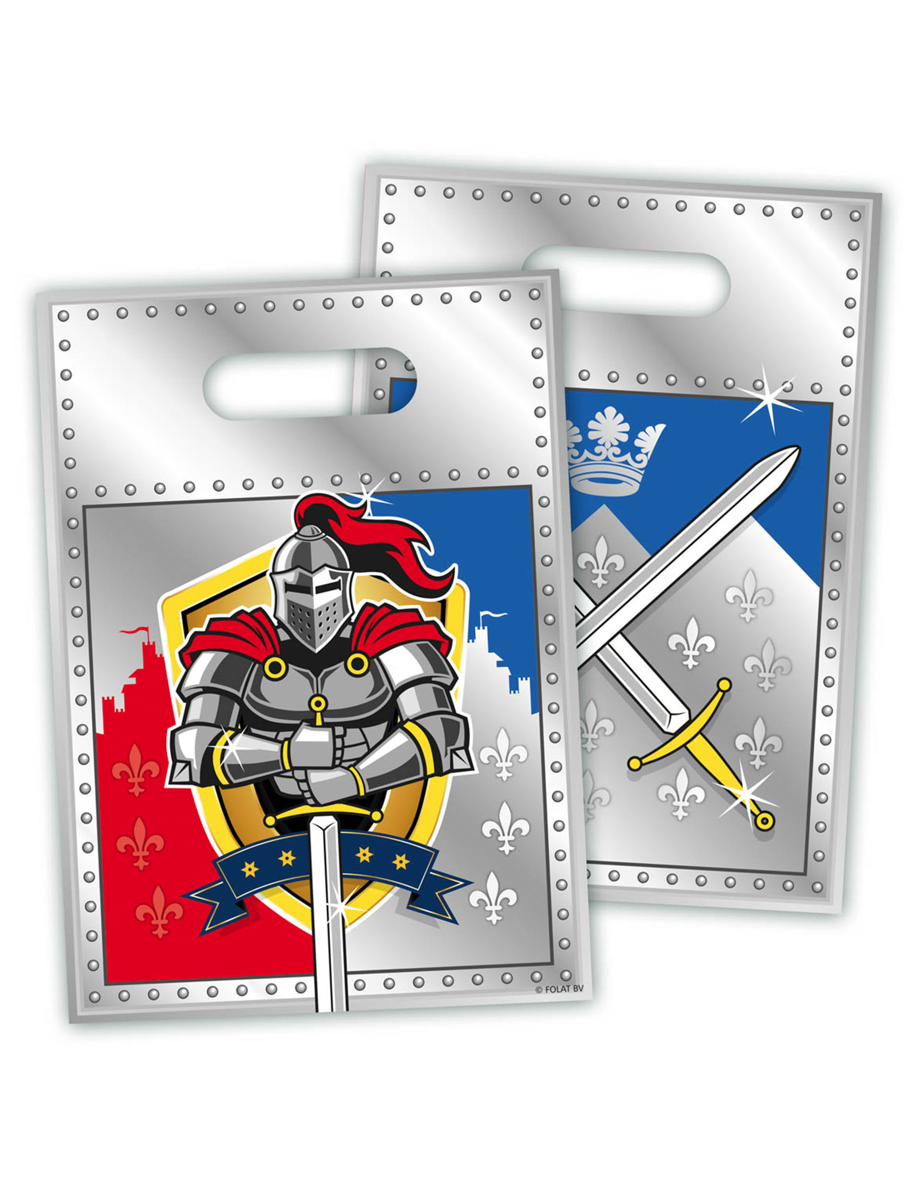 Partytüten mit Ritter-Motiv 8 Stück grau-bunt