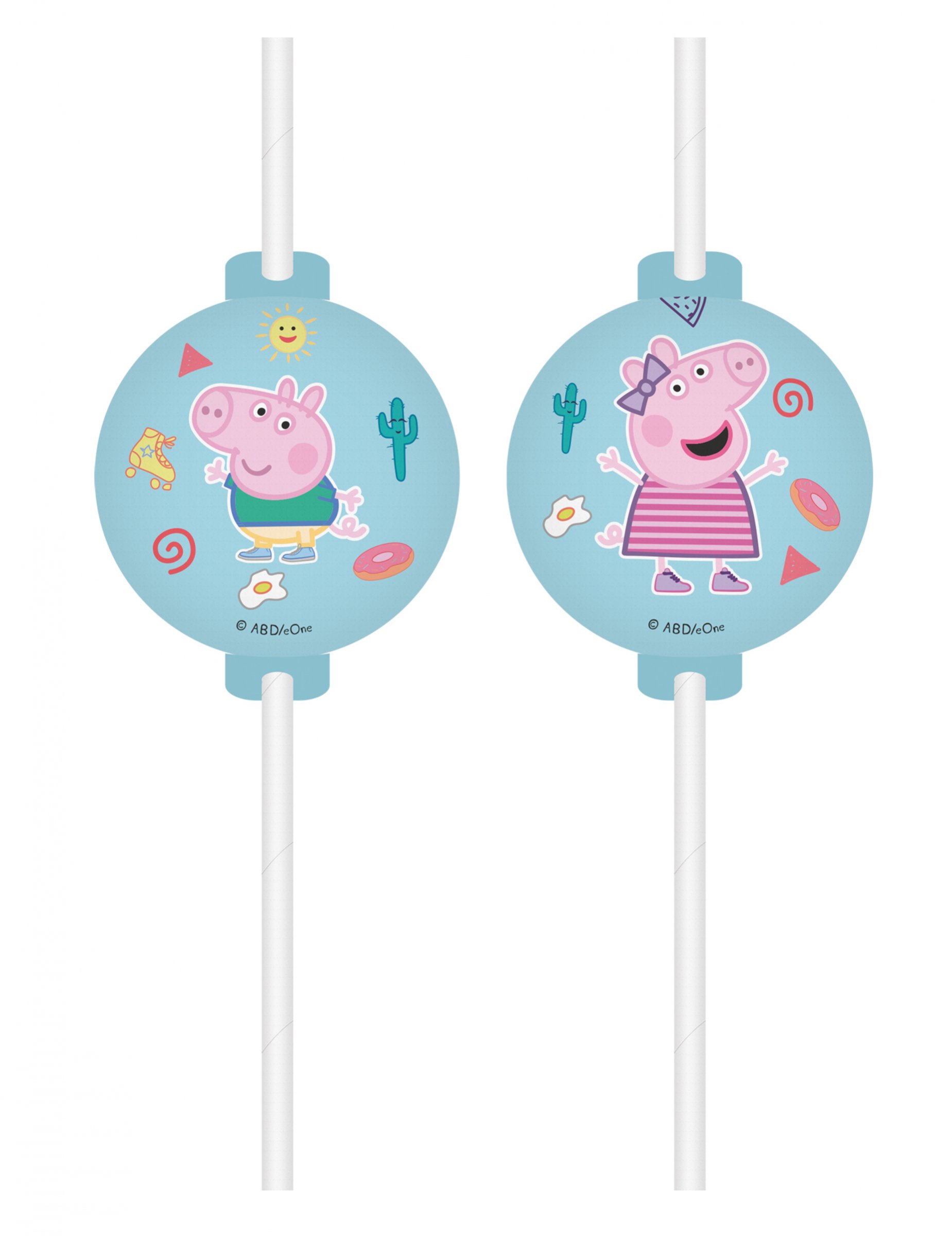 Peppa Wutz offizielle Strohhalme mit Medaillon 4 Stück bunt