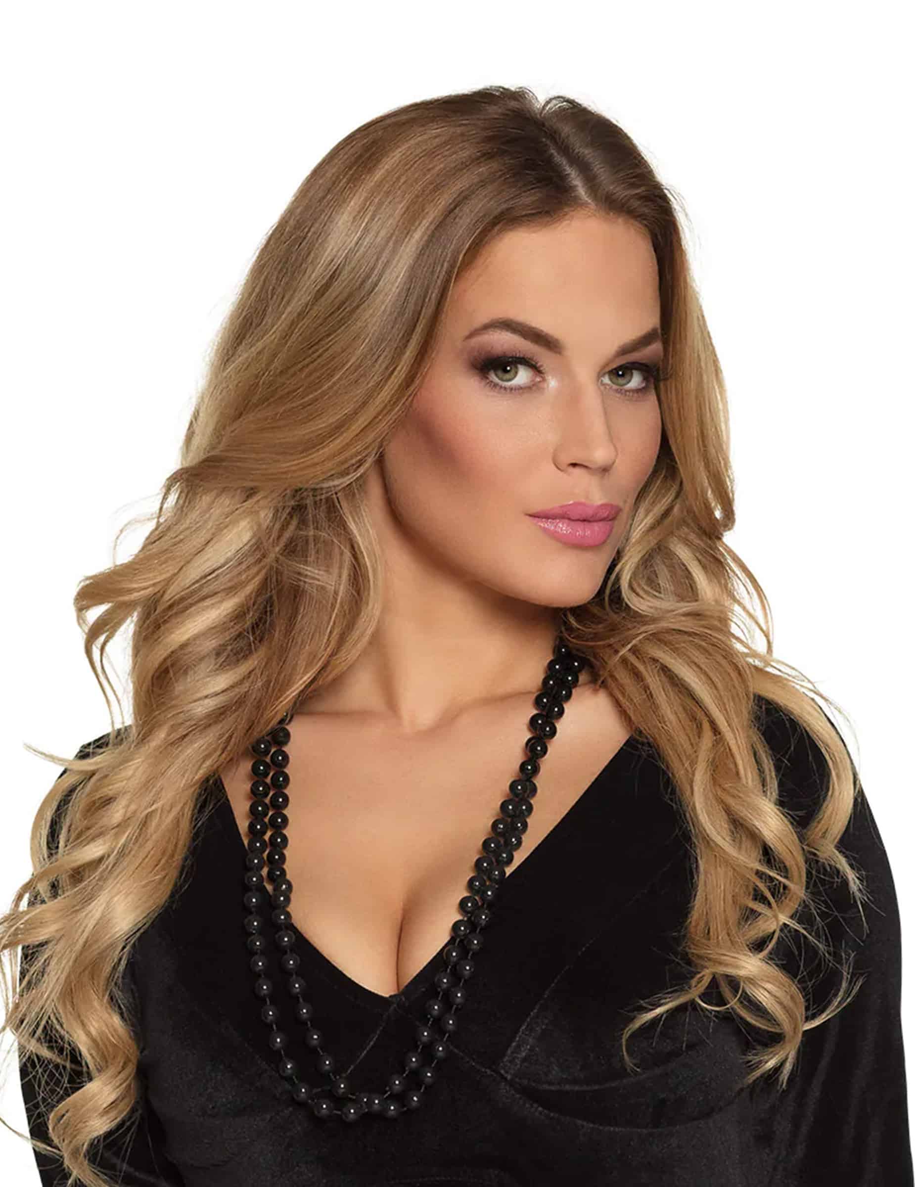 Perlenkette für Damen Kostümaccessoire schwarz