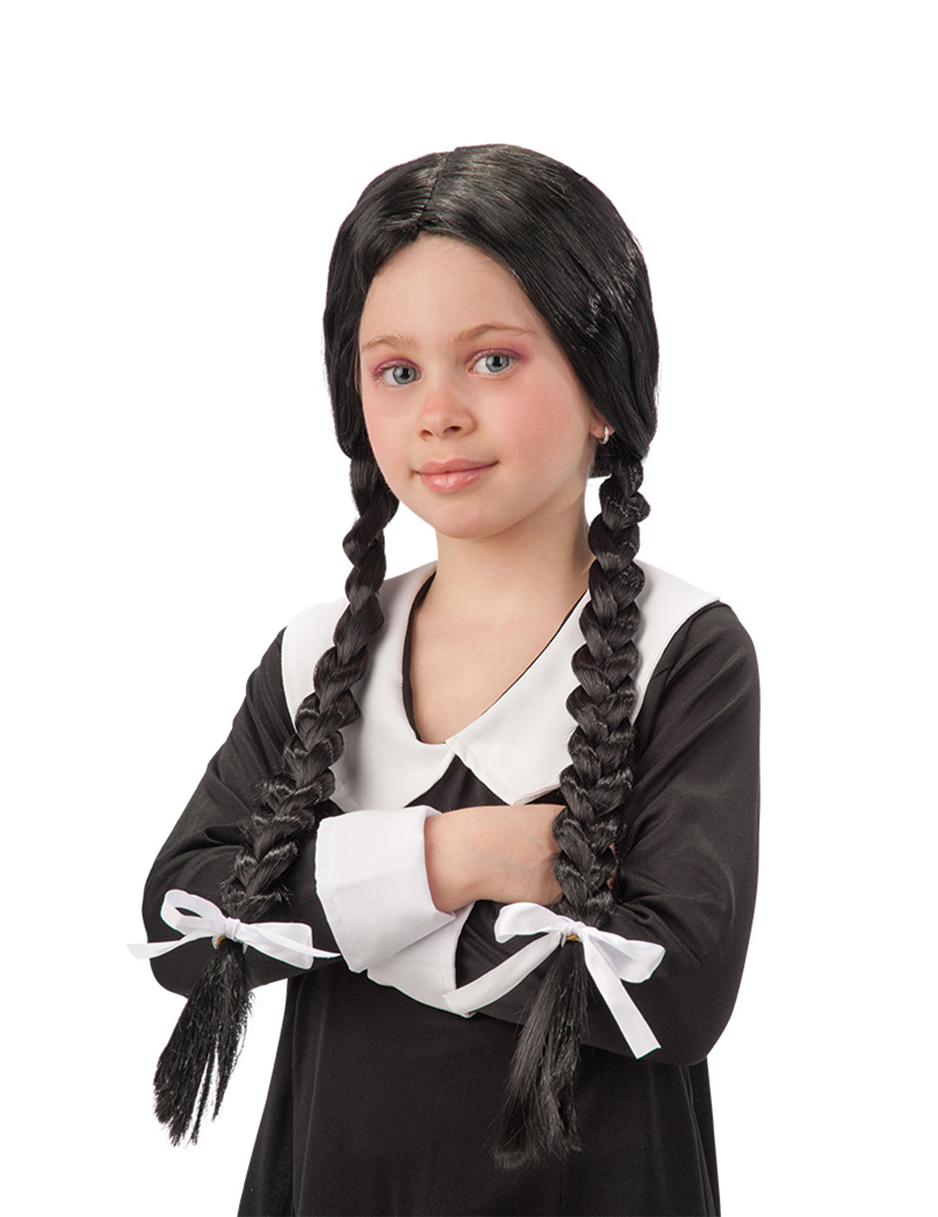 Perücke mit zwei Zöpfen für Mädchen Accessoire schwarz-weiss