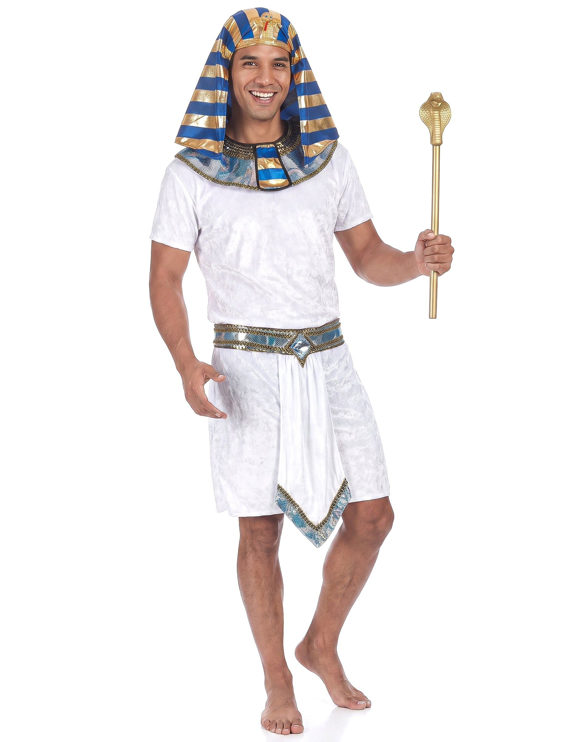Pharao Herren-Kostüm weiß-gold-blau