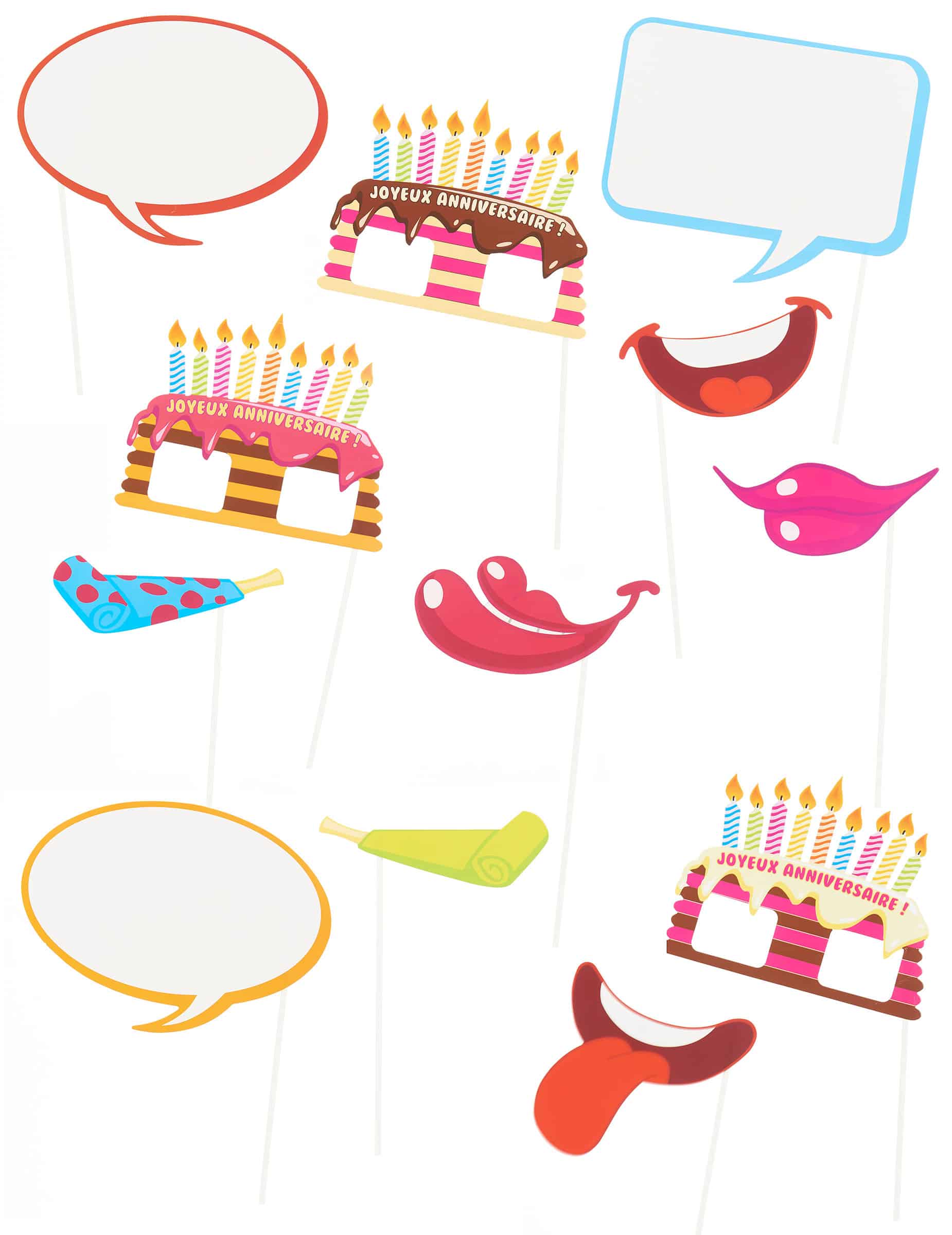 Photobooth Accessoire Set - Geburtstag 12-teilig bunt