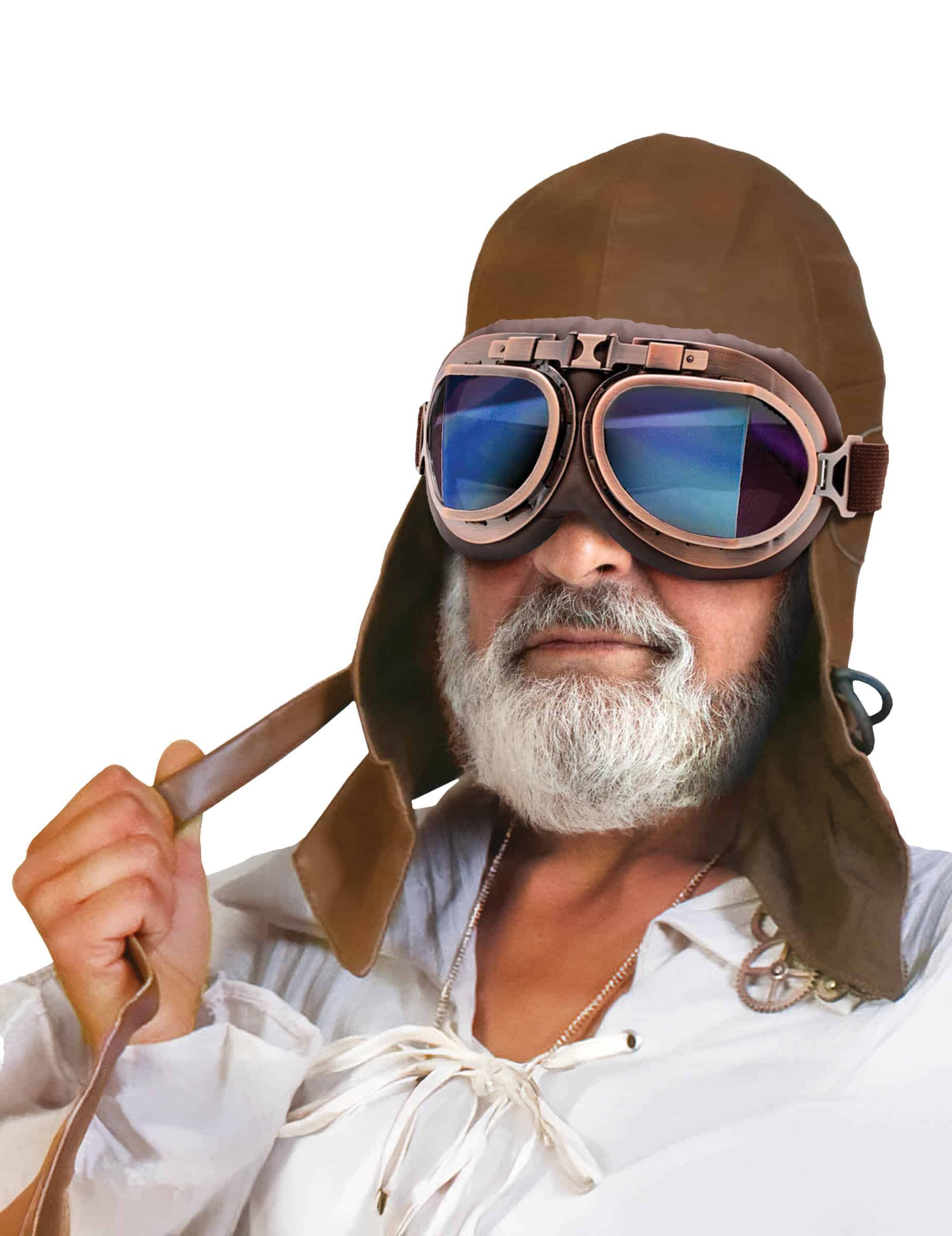 Pilot Zubehör Retro Aviator Mütze mit Brille und Hut braun