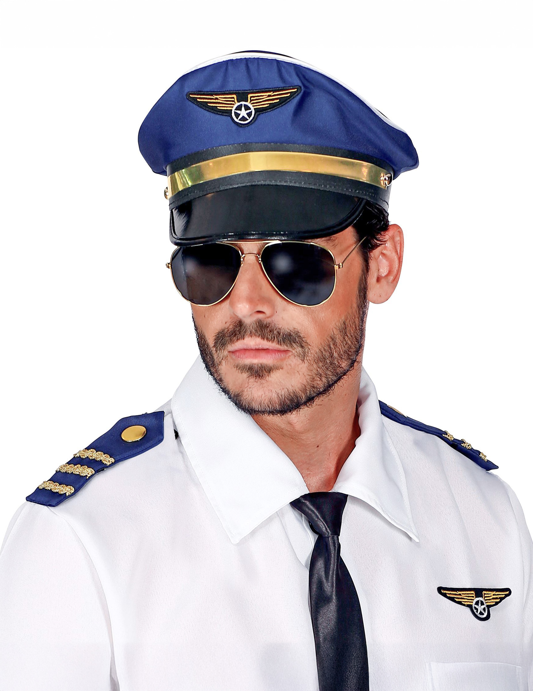 Piloten-Accessoire-Set für Erwachsene Faschingsaccessoire blau-schwarz-gold
