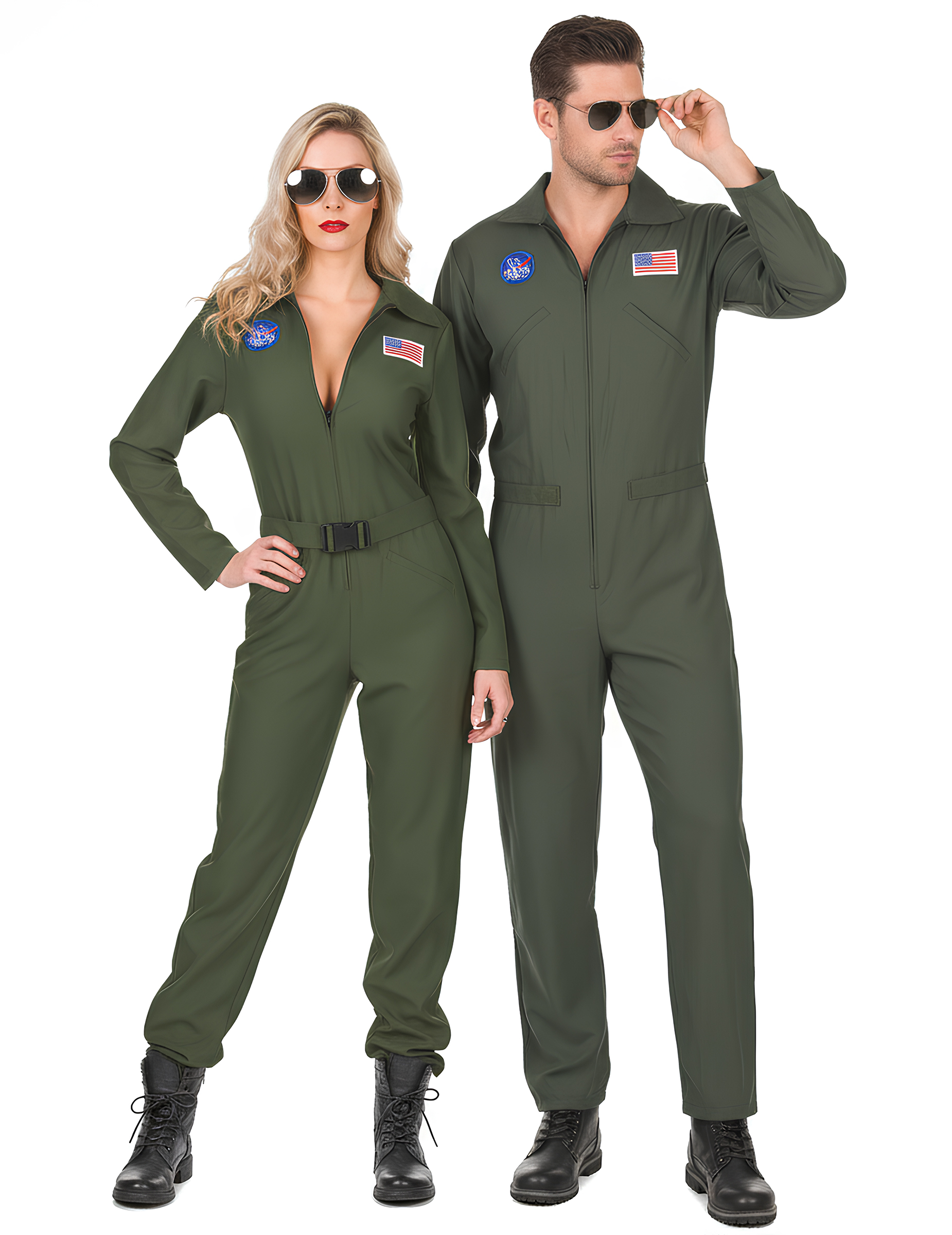 Piloten-Paarkostüm Overall-Partnerkostüm khaki