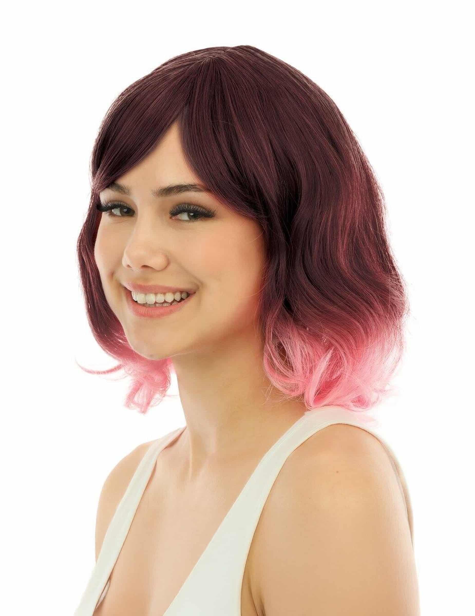 Pinke Mittellange Tie and Dye Perücke für Erwachsene