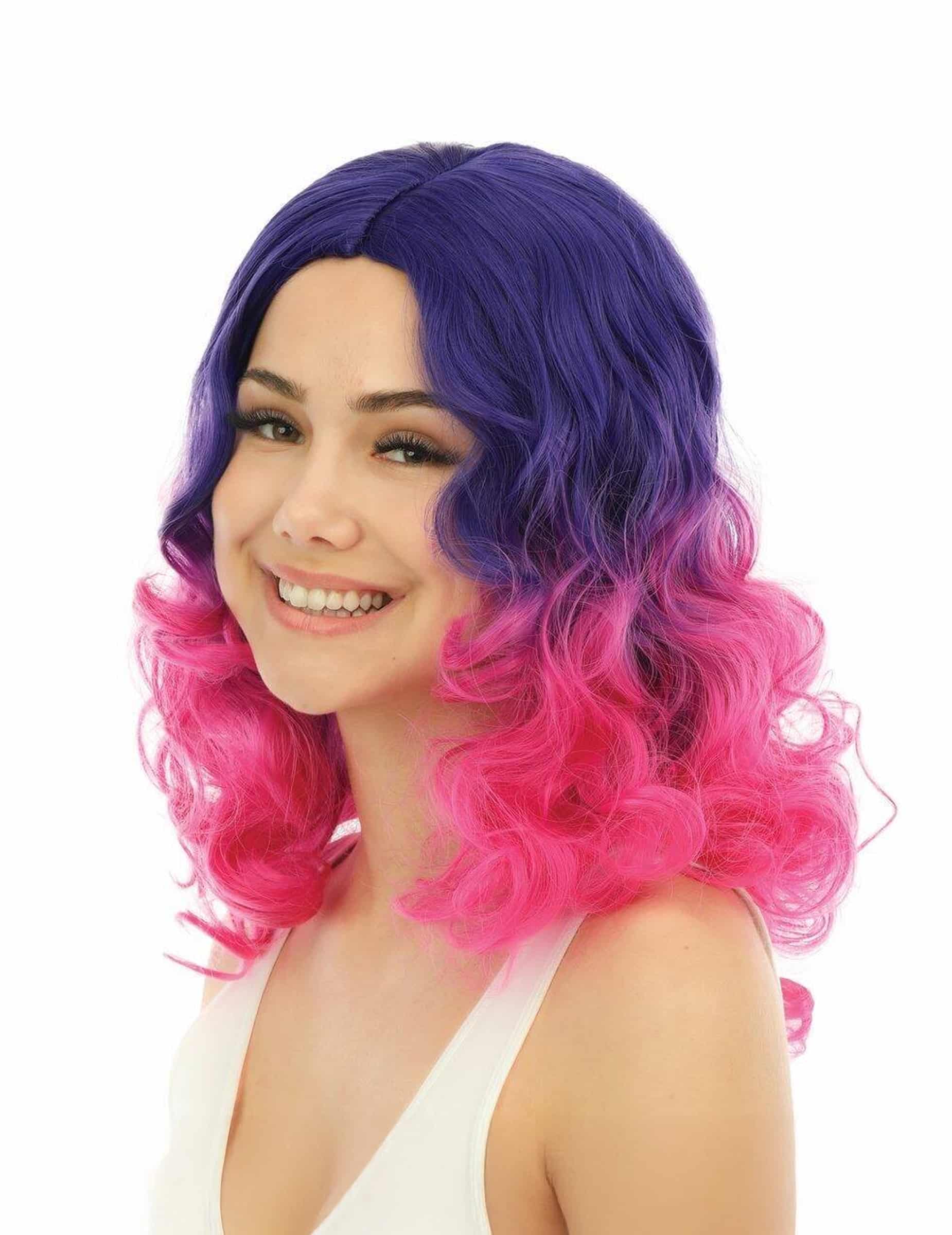 Pinke Perücke für Damen im Tie and Dye Look