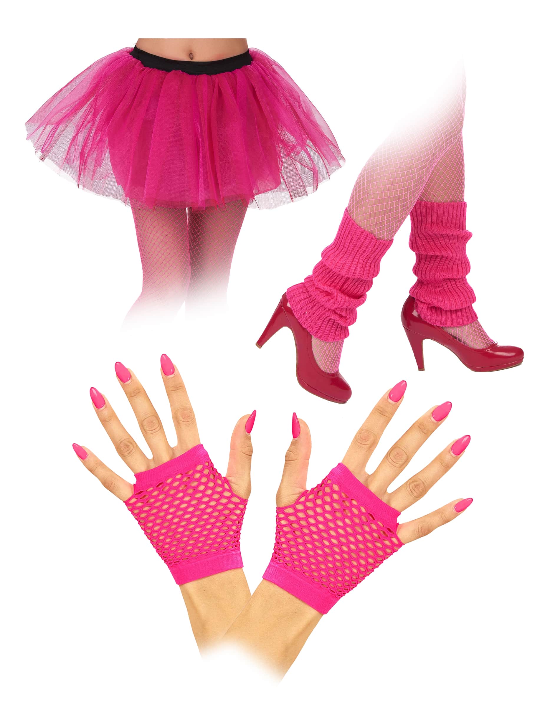 Pinkes Accessoire-Set 80er Jahre für Erwachsene