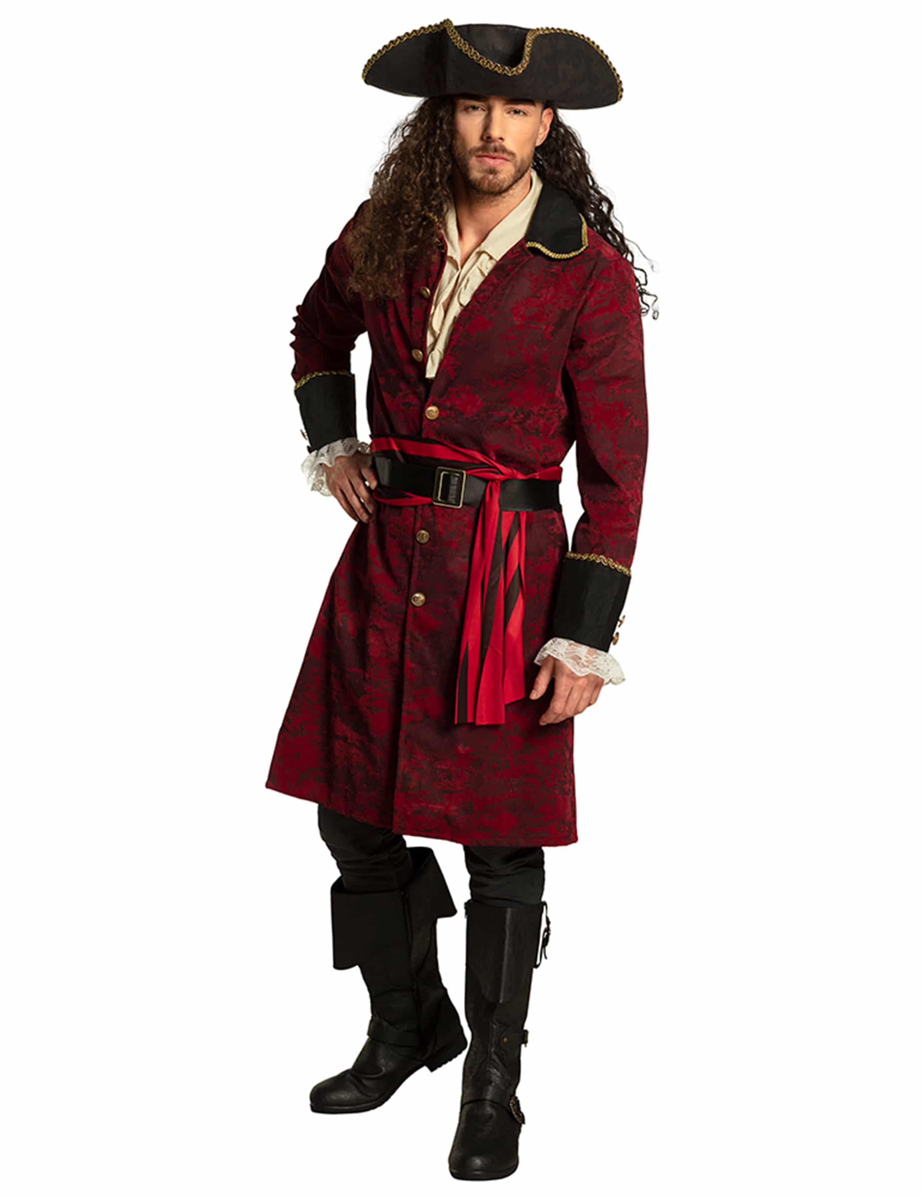 Piraten Herrenkostüm klassisch Rot Schwarz Gold