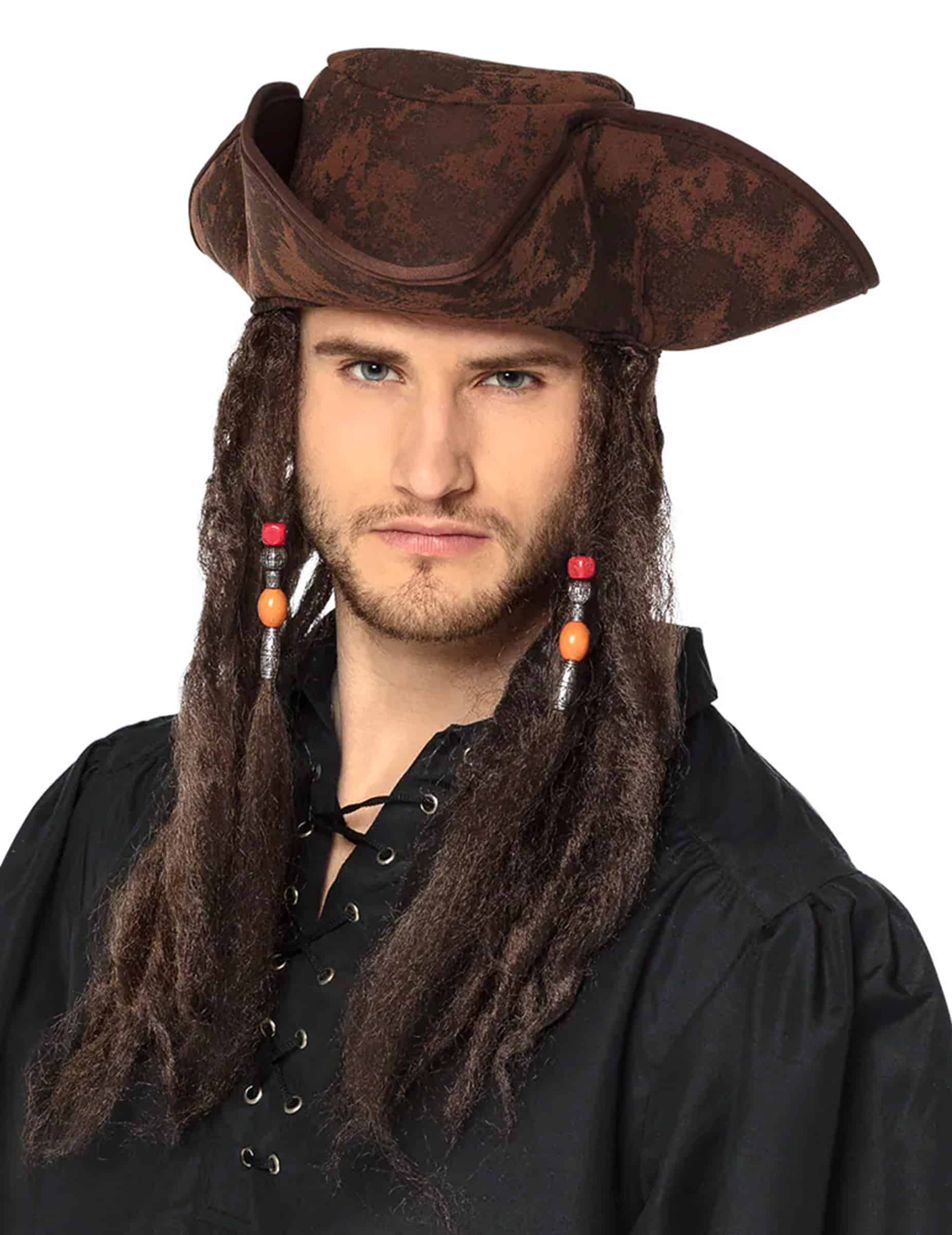 Piraten-Kapitän-Hut mit Dreadlocks braun