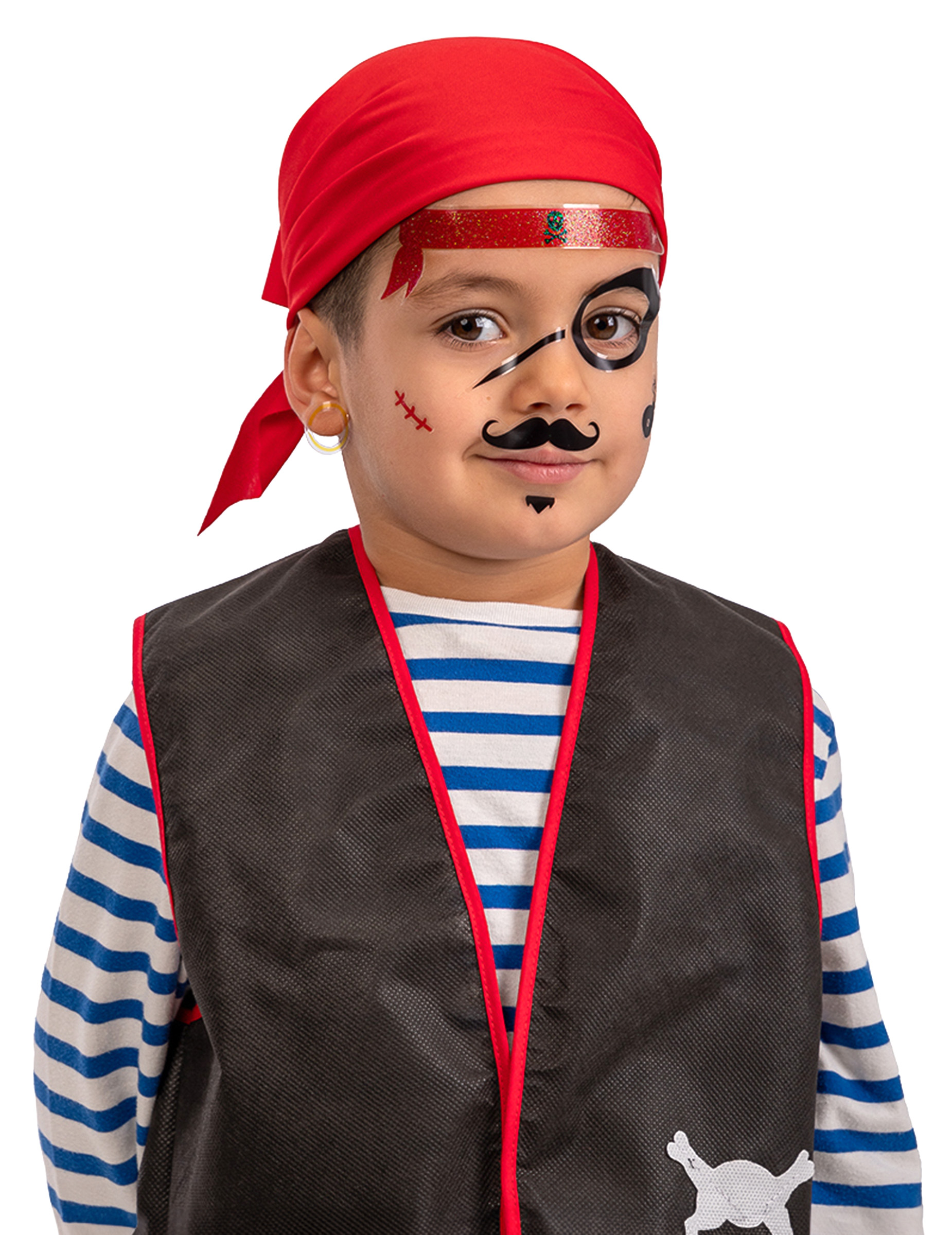 Piraten Klebe-Tattoos für Kinder schwarz-rot