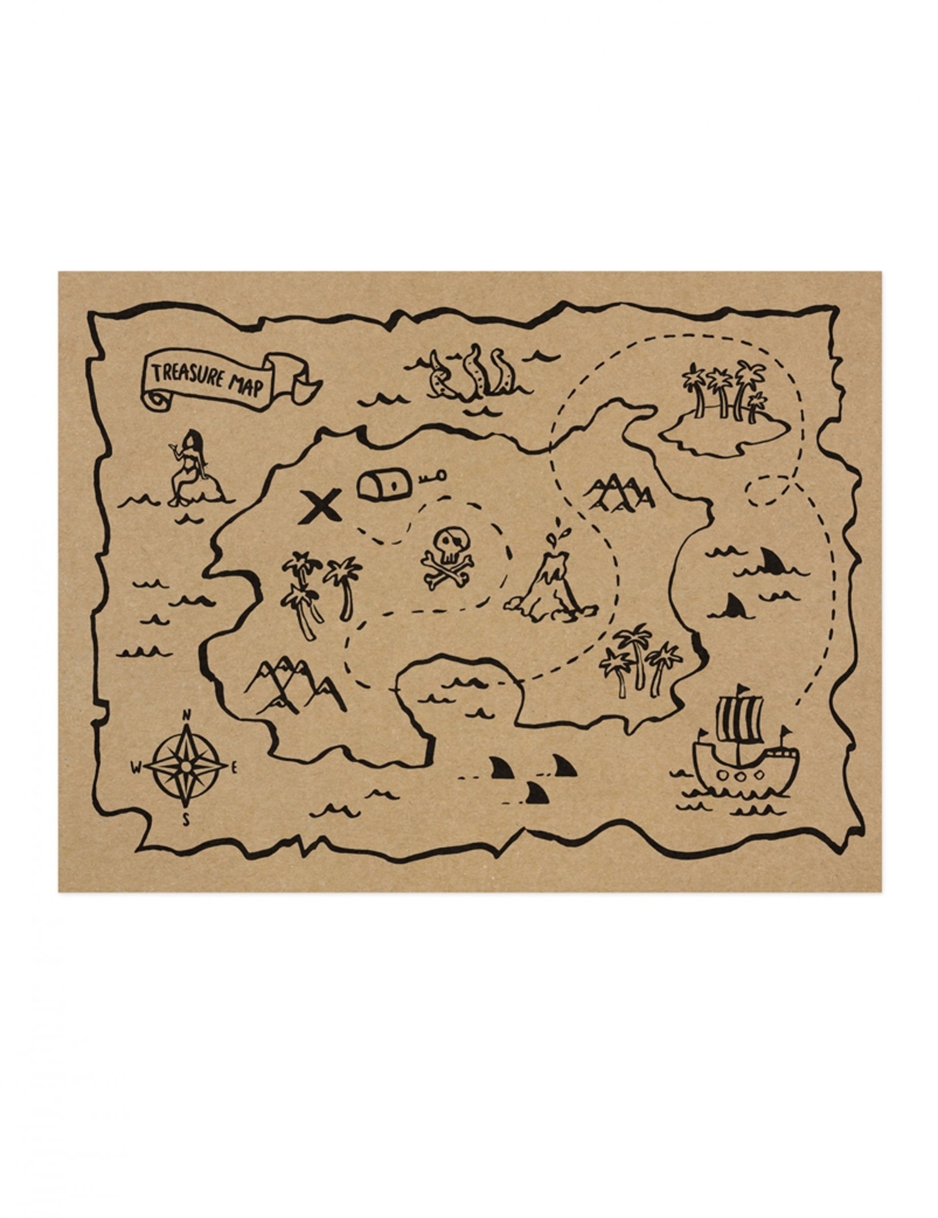 Piraten-Platzset Deckchen Schatzkarte Deko 6 Stück 40x30cm