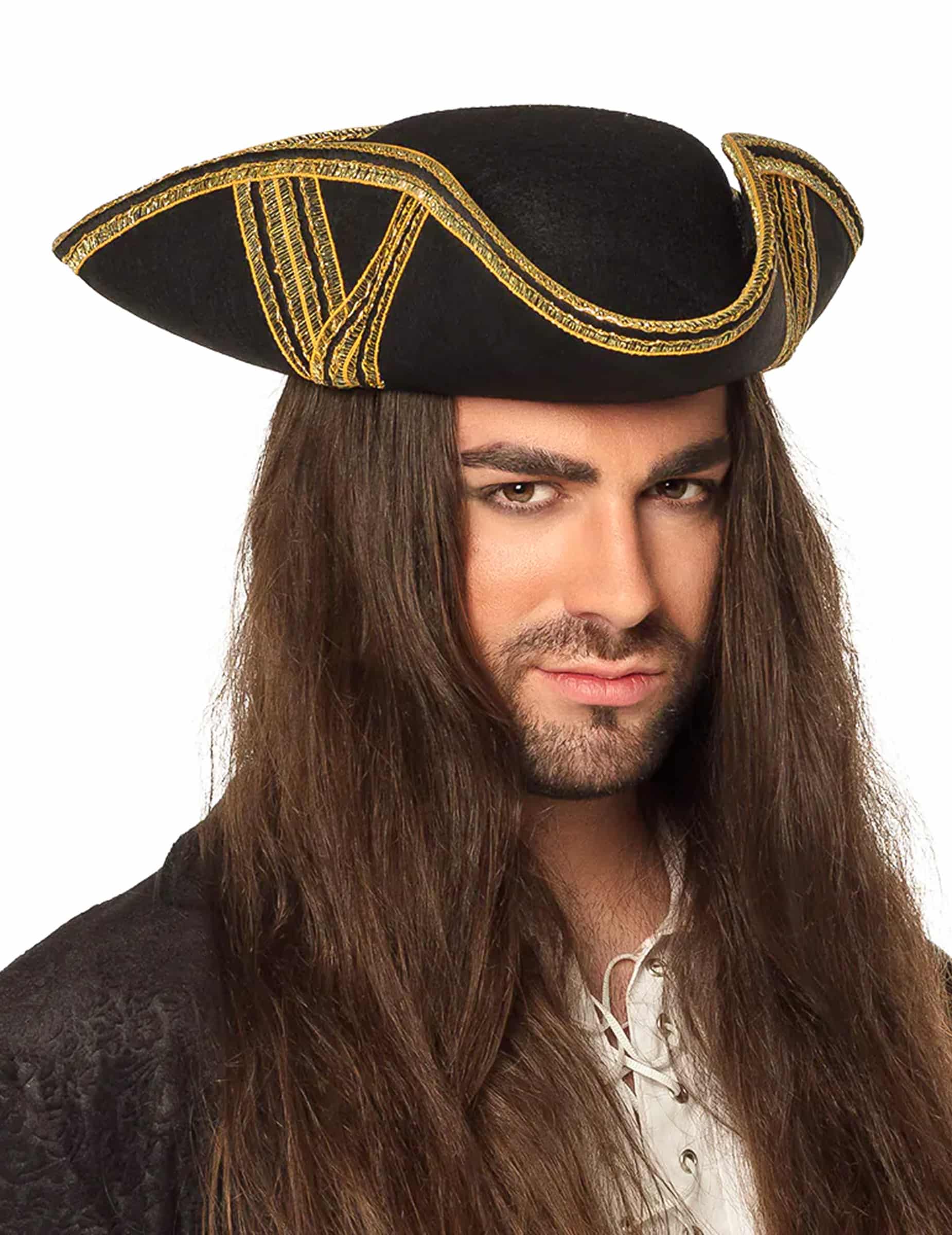 Piratenhut für Erwachsene schwarz-gold