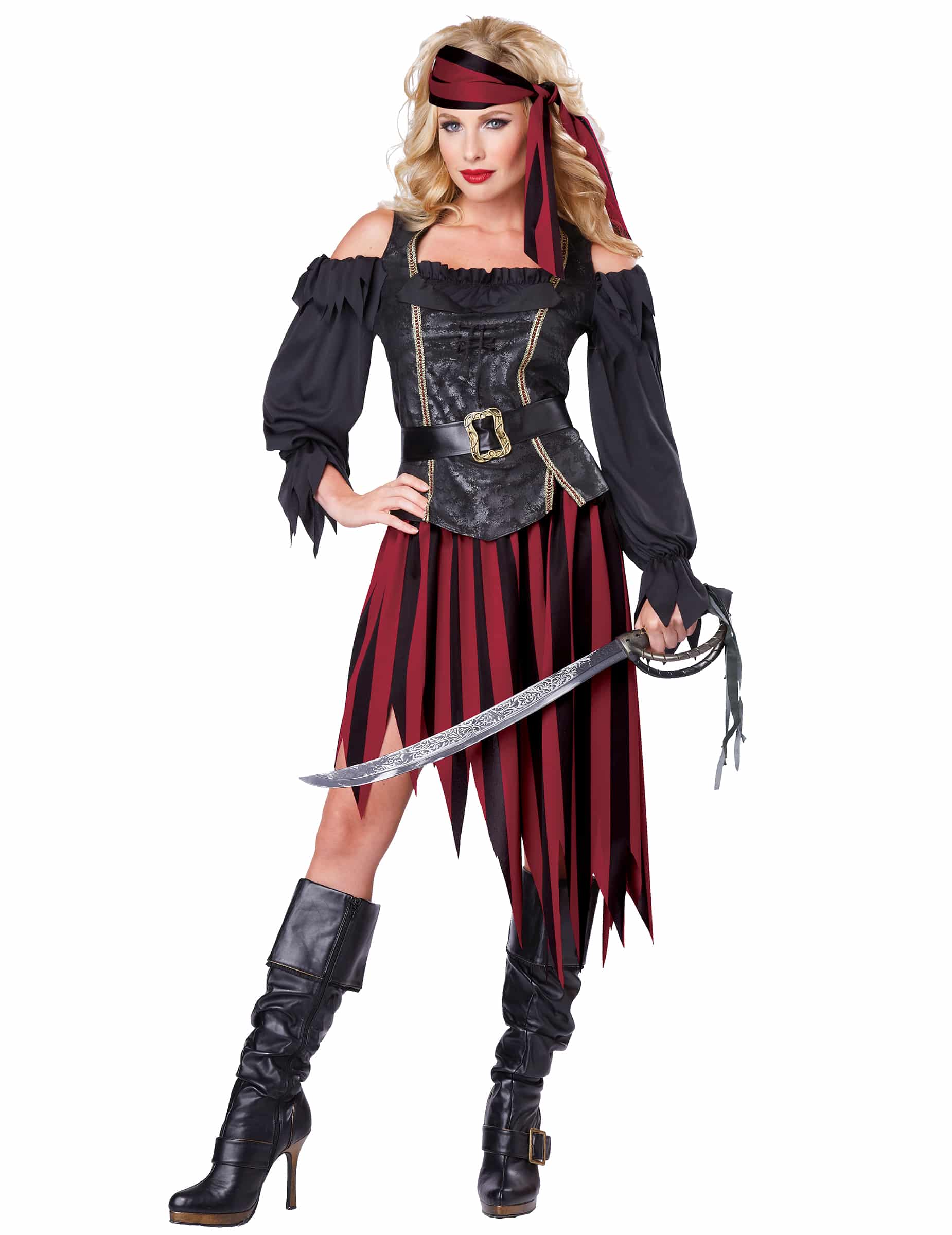 Piratenkönigin Damenkostüm Piratin schwarz-rot
