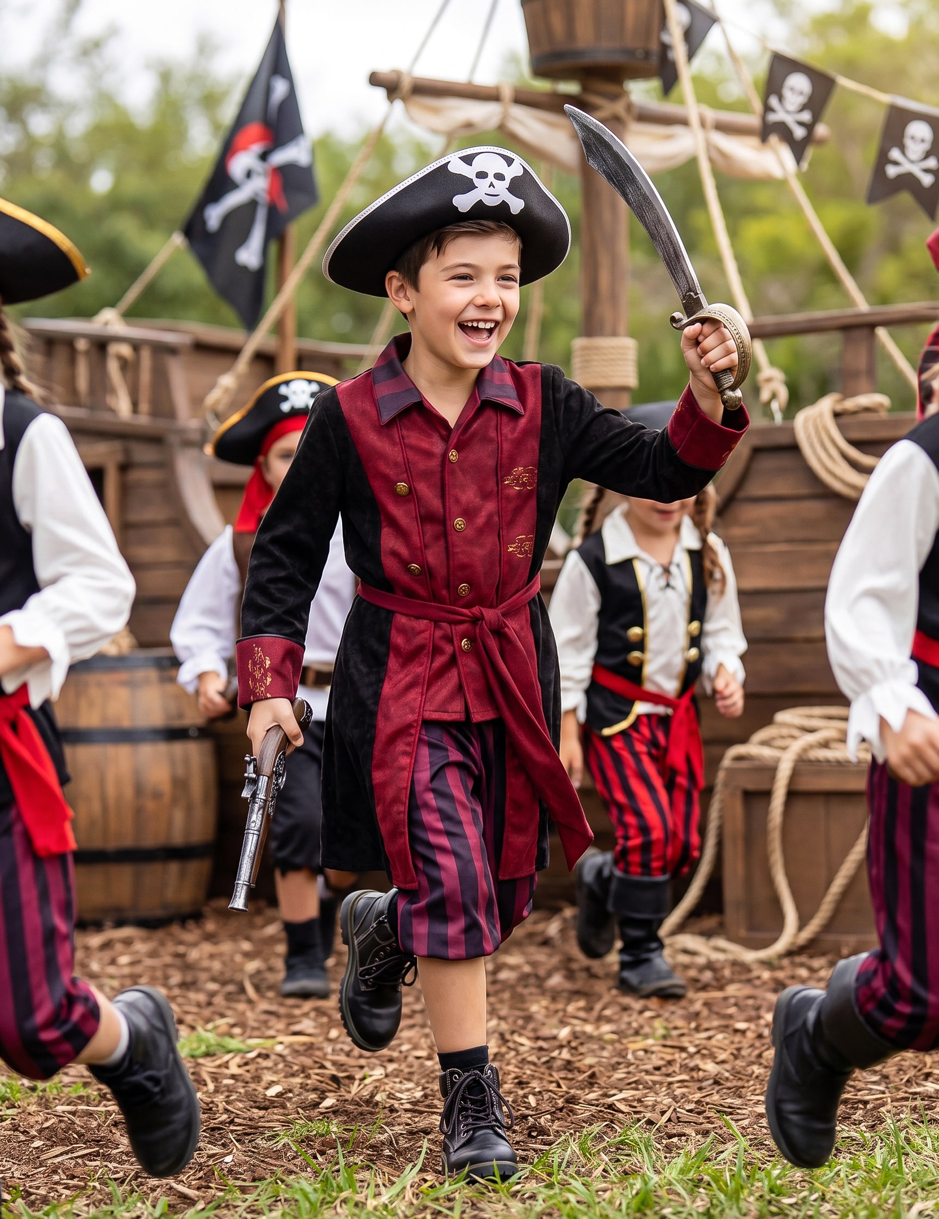 Piratenkostüm Bordeaux Schwarz für Jungen