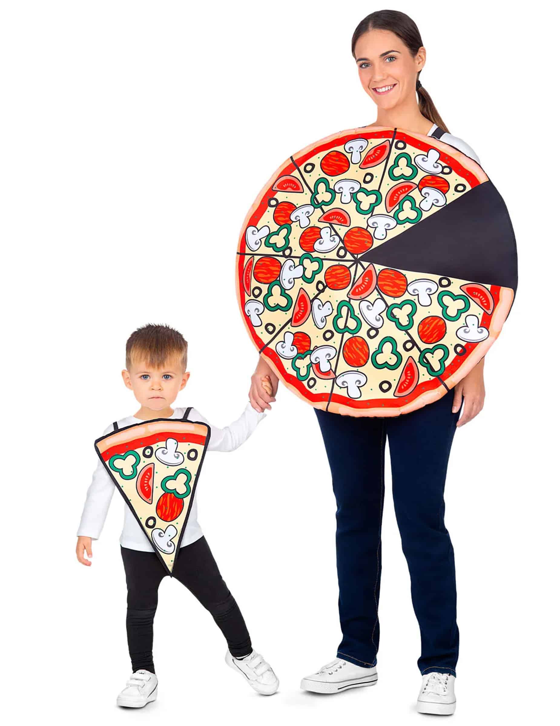 Pizza Kostüm Partnerlook Eltern Kind beige-rot-grün-weiß