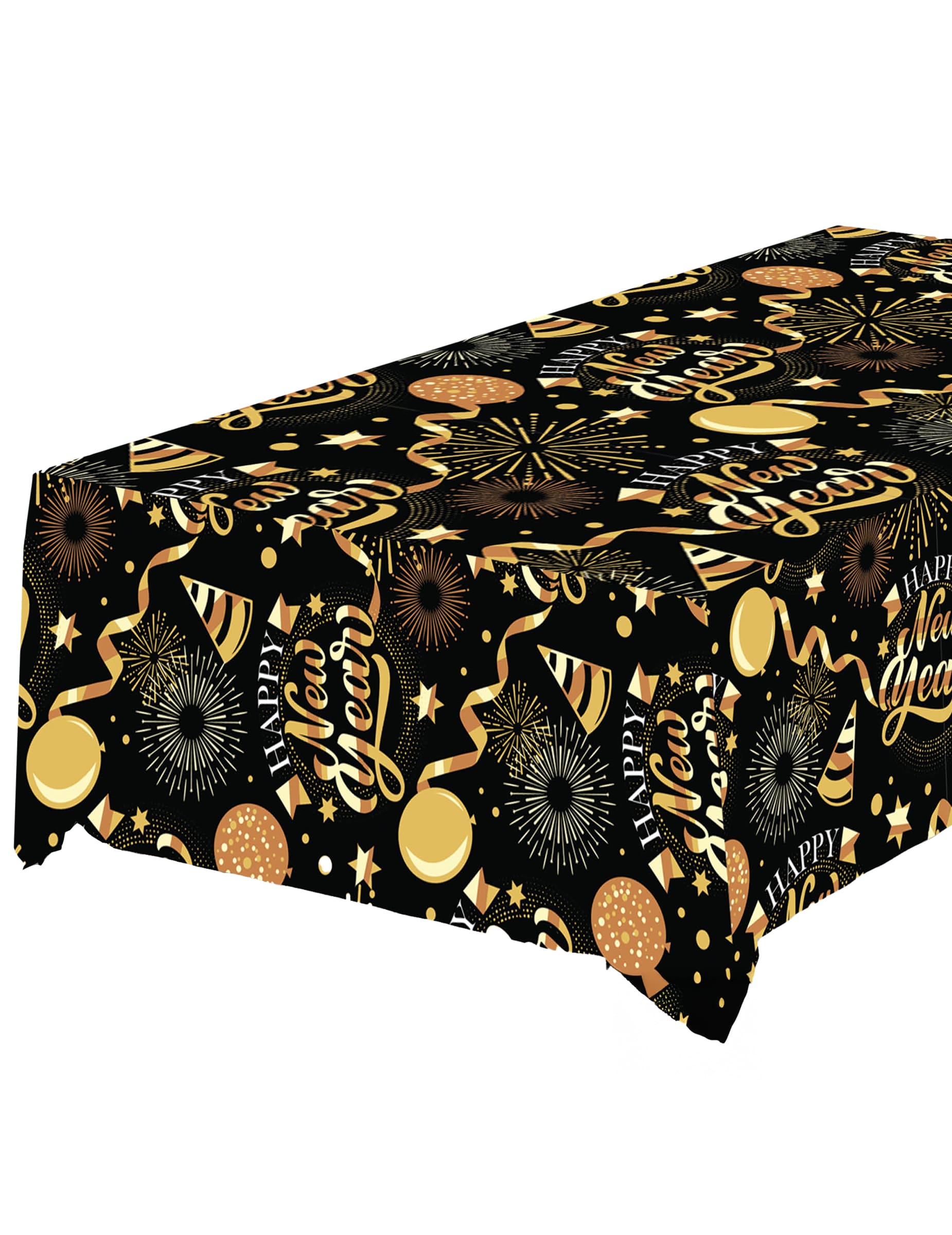 Plastiktischdecke Happy New Year Schwarz Gold 1