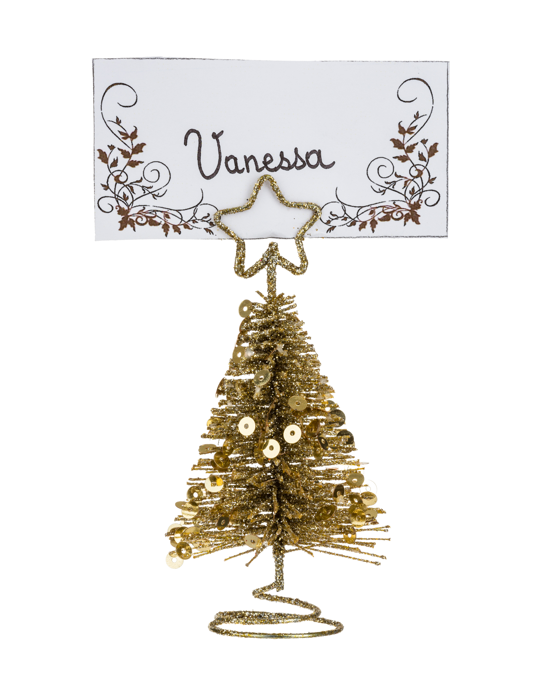Platzkartenhalter Tannenbaum Gold 10 cm aus glitzerndem Metall