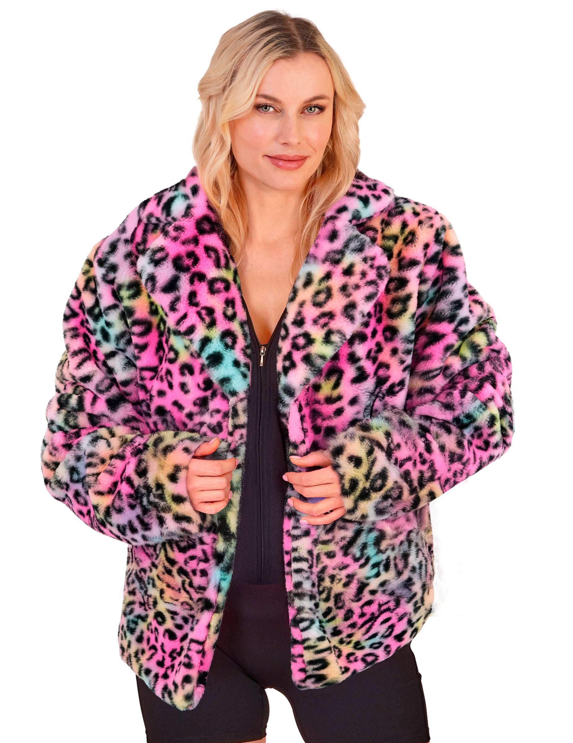 Plüsch-Leopardenjacke Damen
