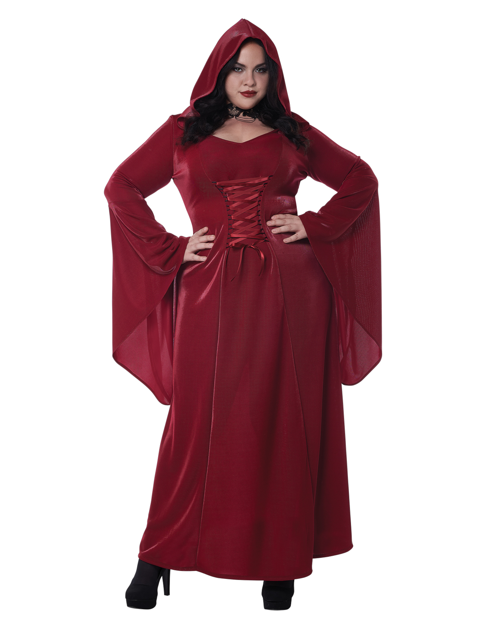 Plus Size Gothic-Kostüm für Damen mit Schnürung Halloween rot