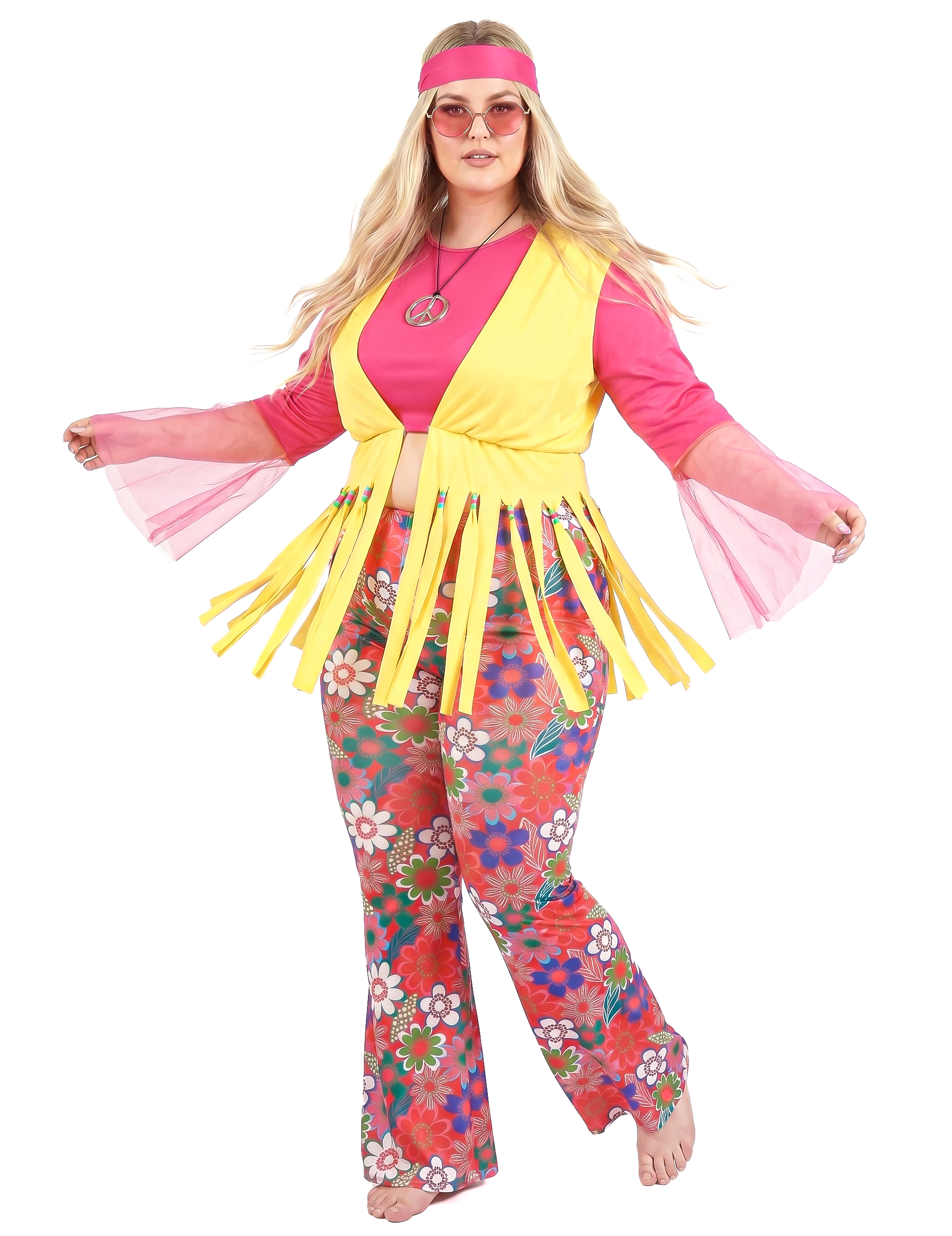 Plus Size Hippie Kostüm für Damen rosa
