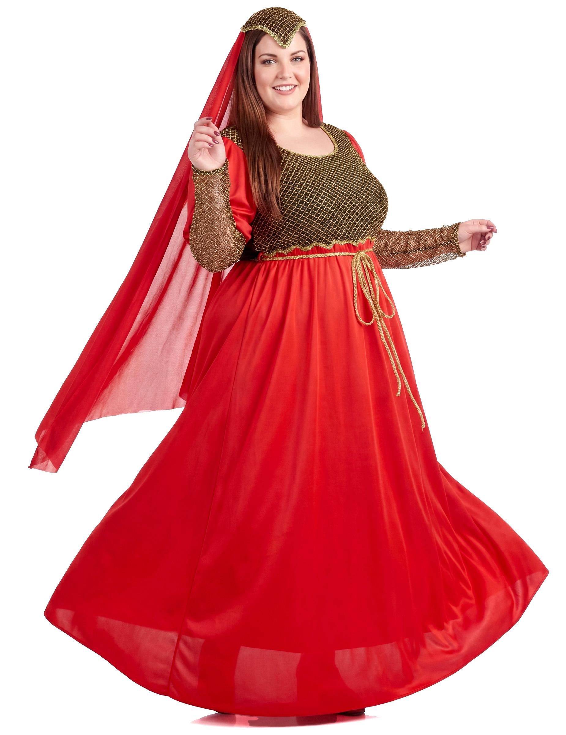 Plus Size Mittelalterkostüm für Damen rot-gold