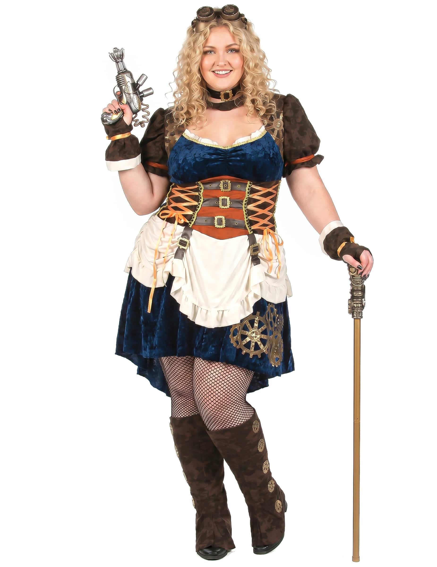 Plus-Size Steampunk-Kostüm für Damen beige