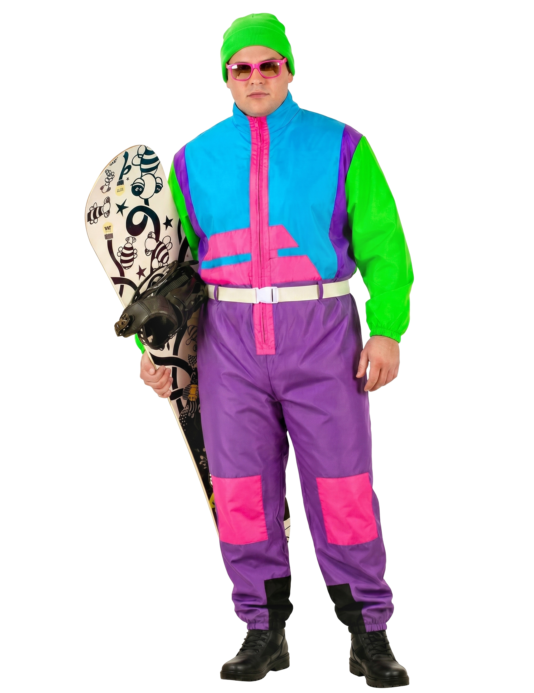 Plussize Snowboardfahrer Kostüm für Erwachsene Neon
