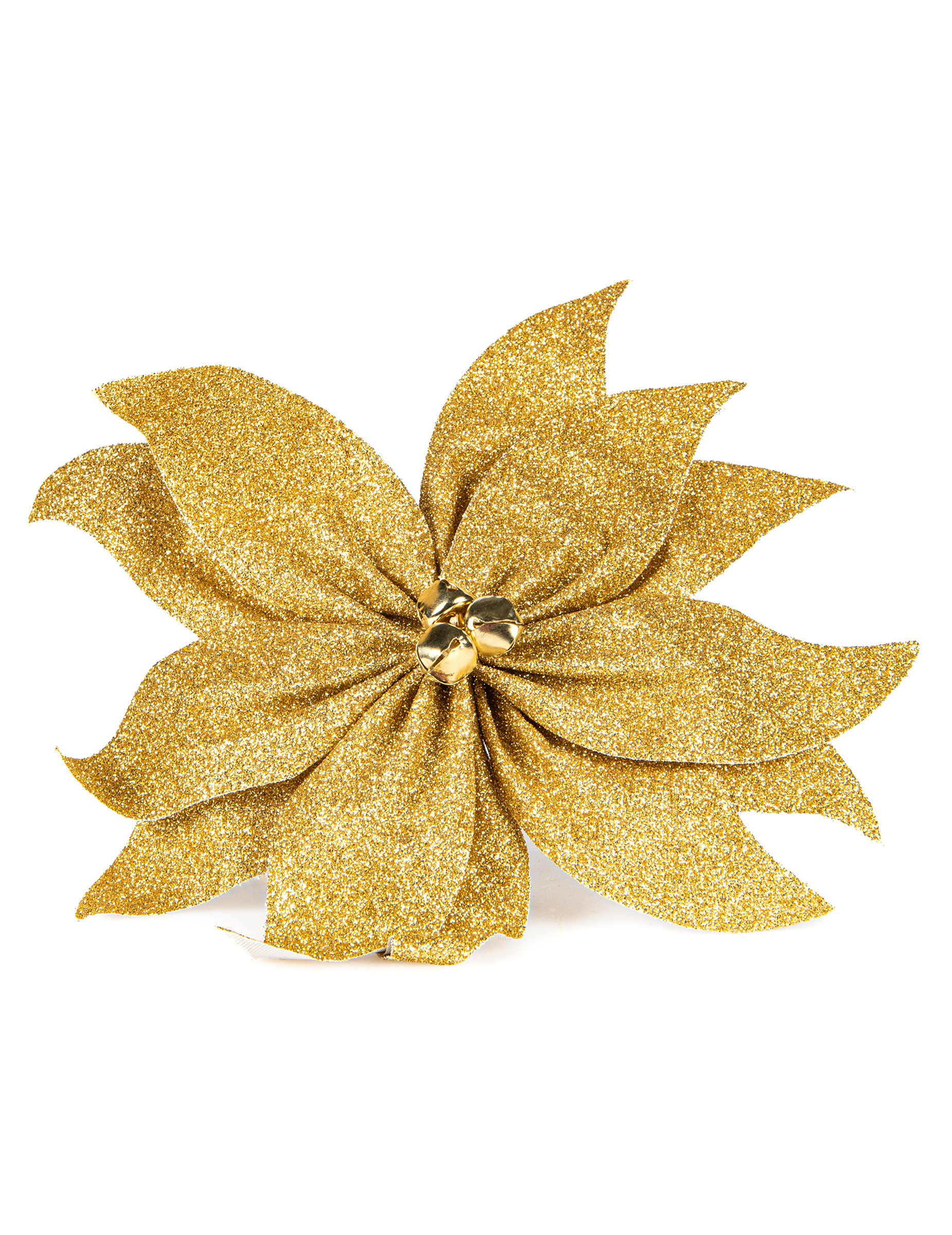 Poinsettia-Schleife mit Glöckchen Gold glitzernd 20 cm Tischdeko