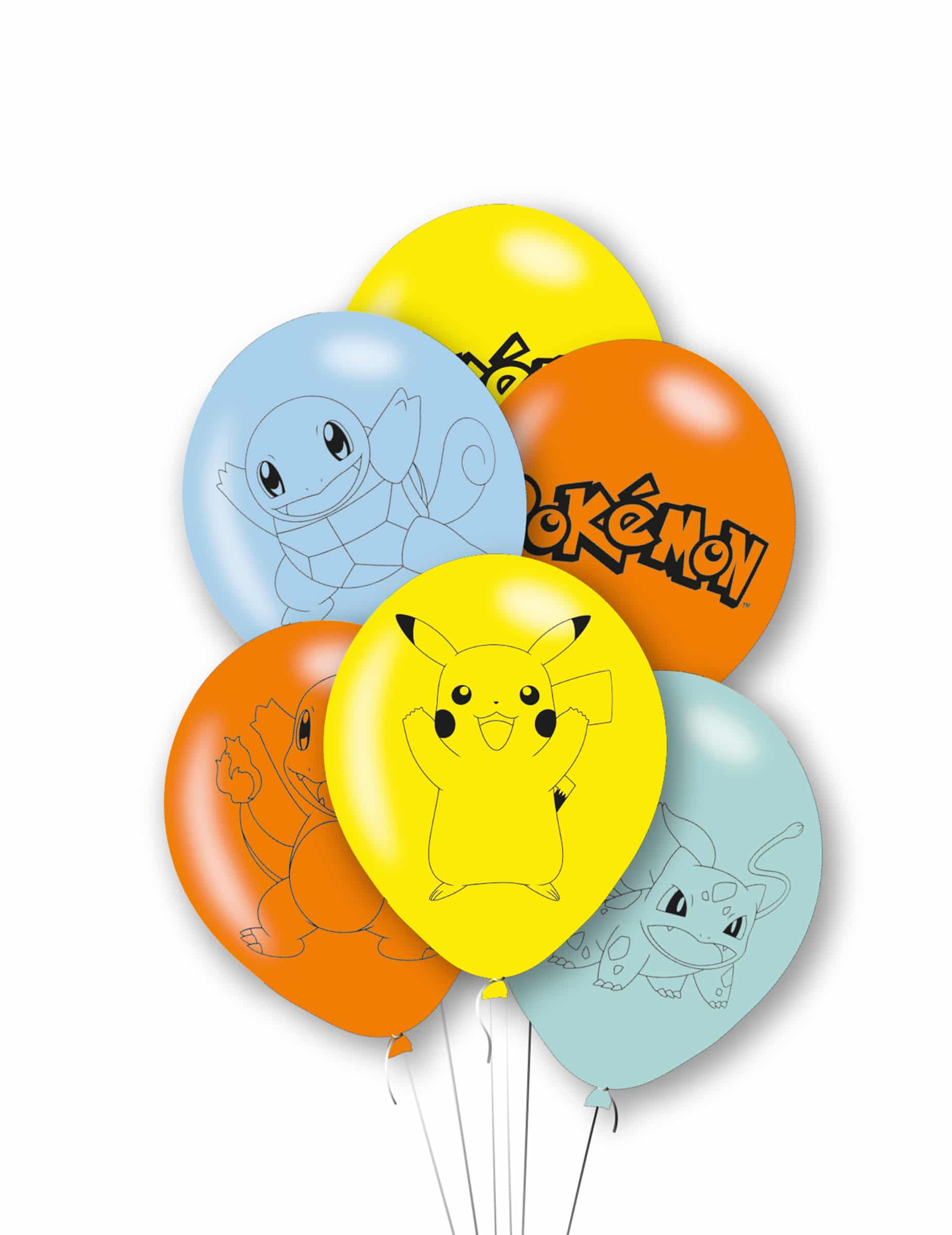 Pokémon- Ballons 6 Stück gelb-orange-blau 27