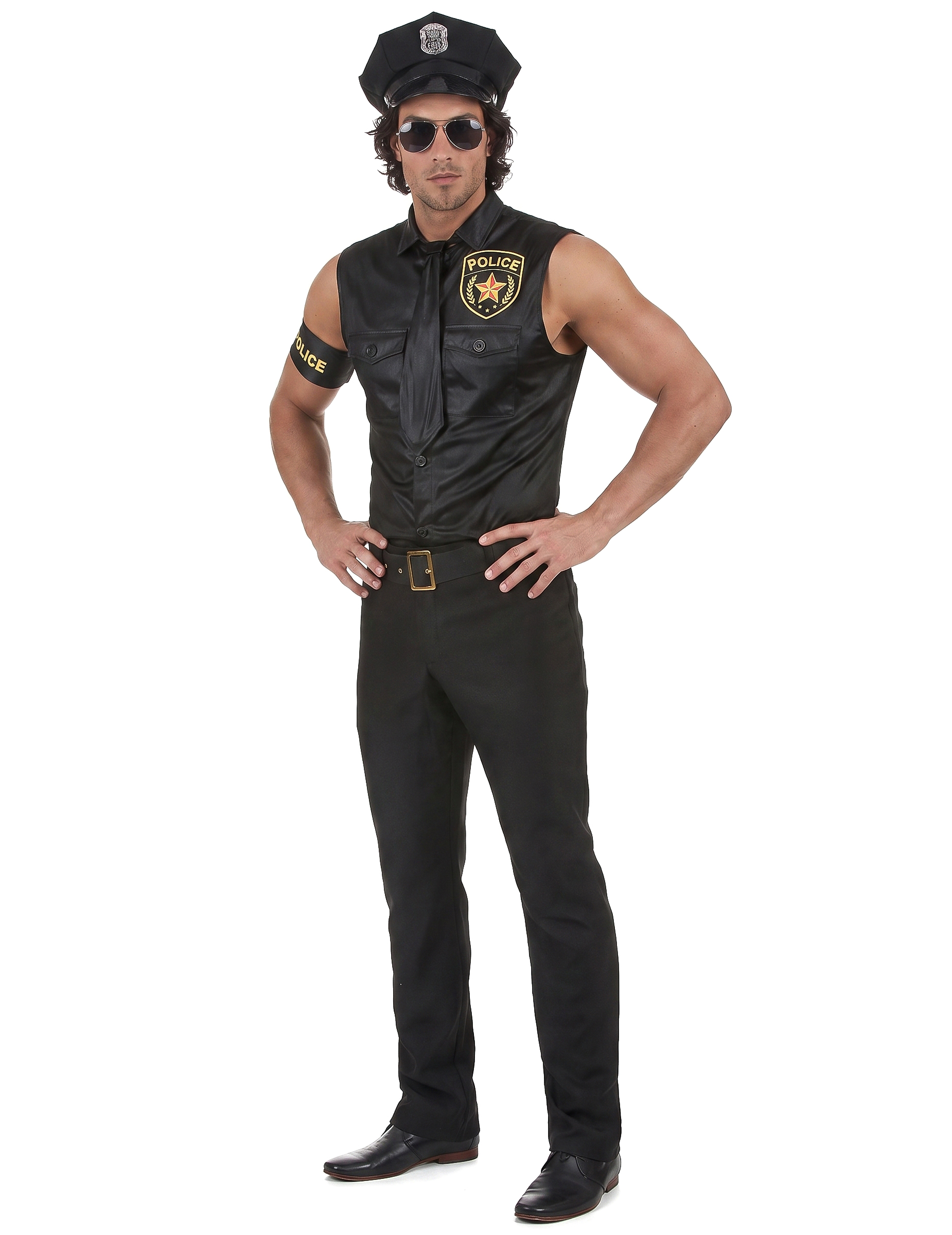 Polizist-Herrenkostüm Uniform schwarz