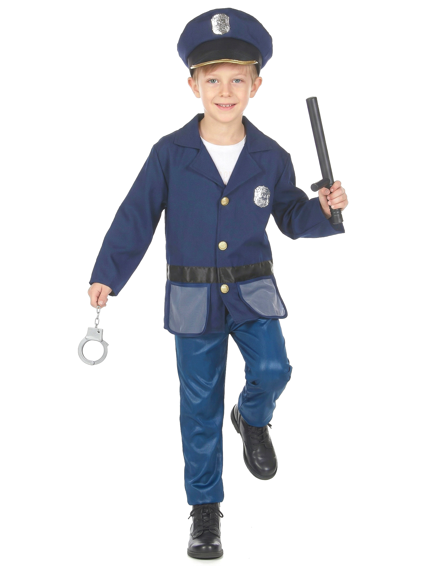 Polizisten-Kinderkostüm blau-schwarz-goldfarben