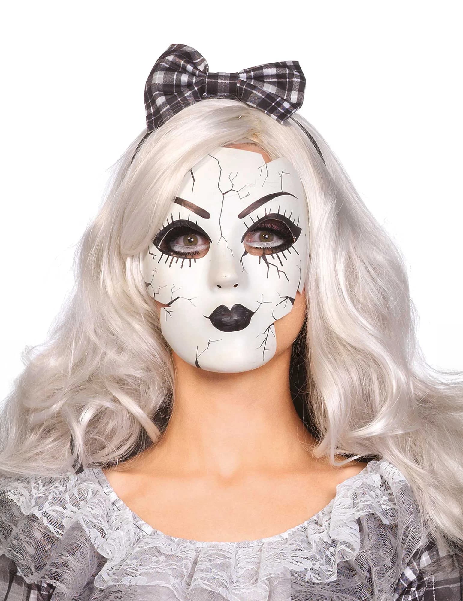 Porzellan-Puppe Vollmaske Gesichtsmaske weiss-schwarz