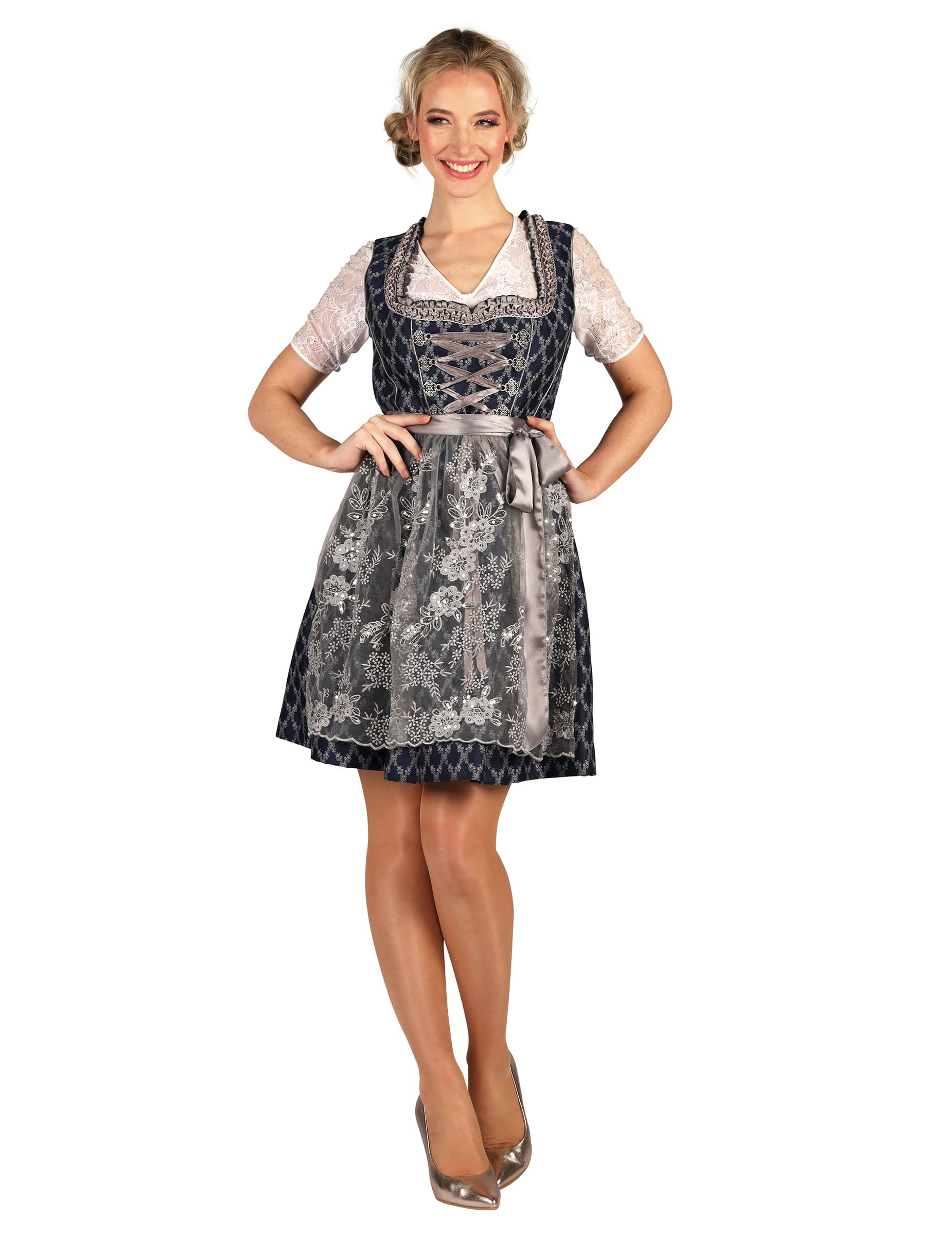 Premium Bayrische Tracht Damenkostüm blau-silber