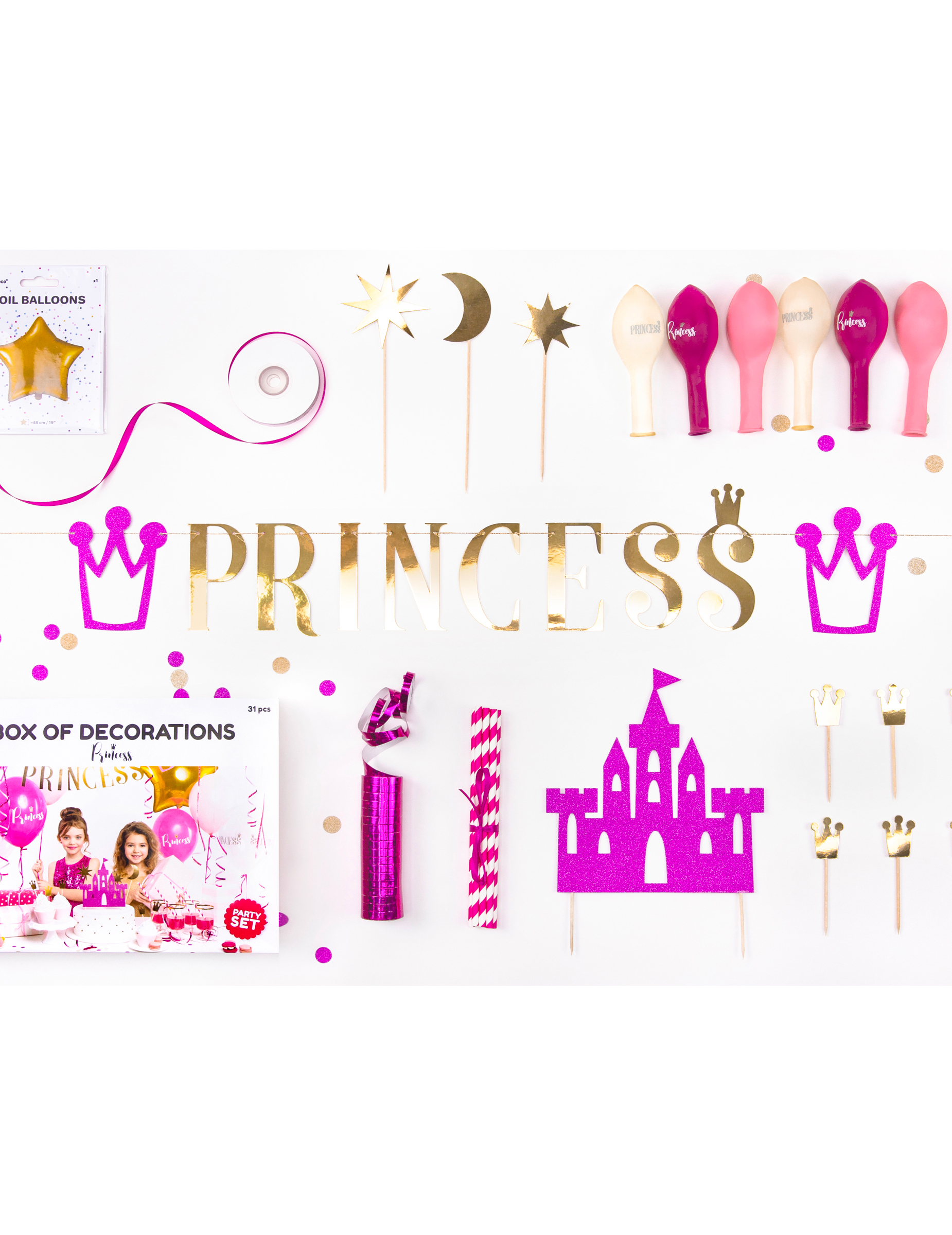 Prinzessin-Deko-Set Kindergeburtstag 31-teilig pink-gold