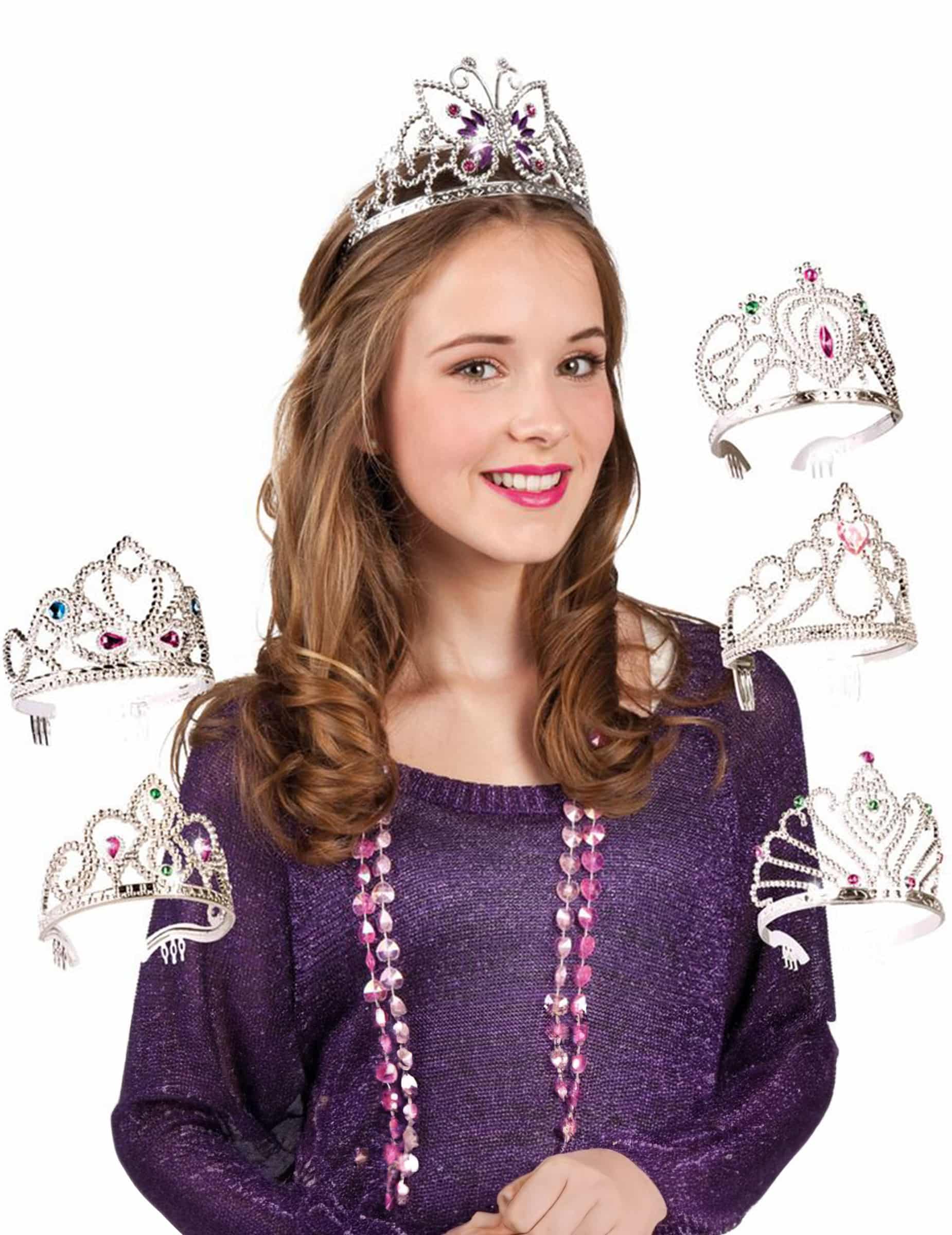 Prinzessin Diadem für Kinder silber-bunt
