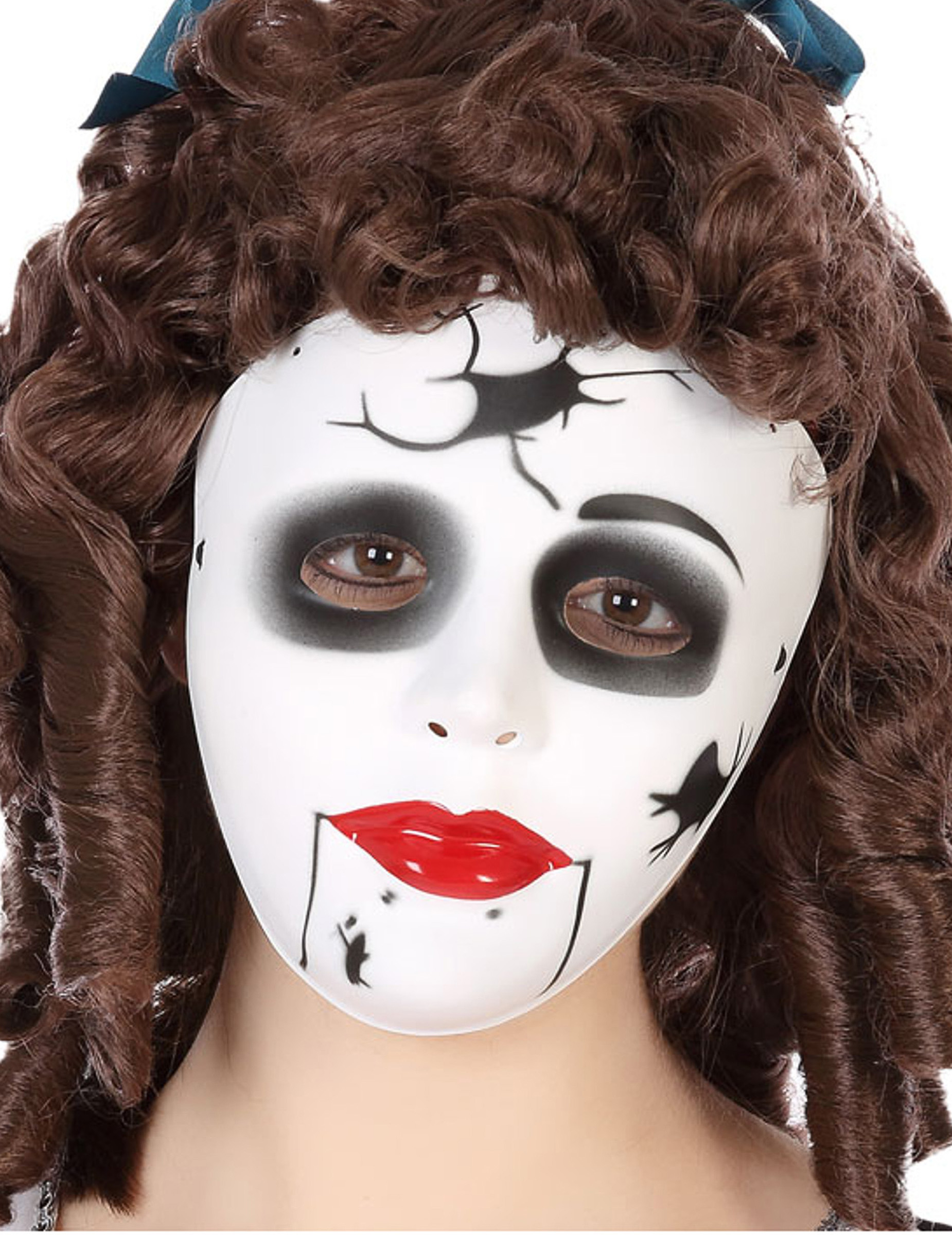 Puppen-Maske schaurige Maske Halloween weiss-schwarz
